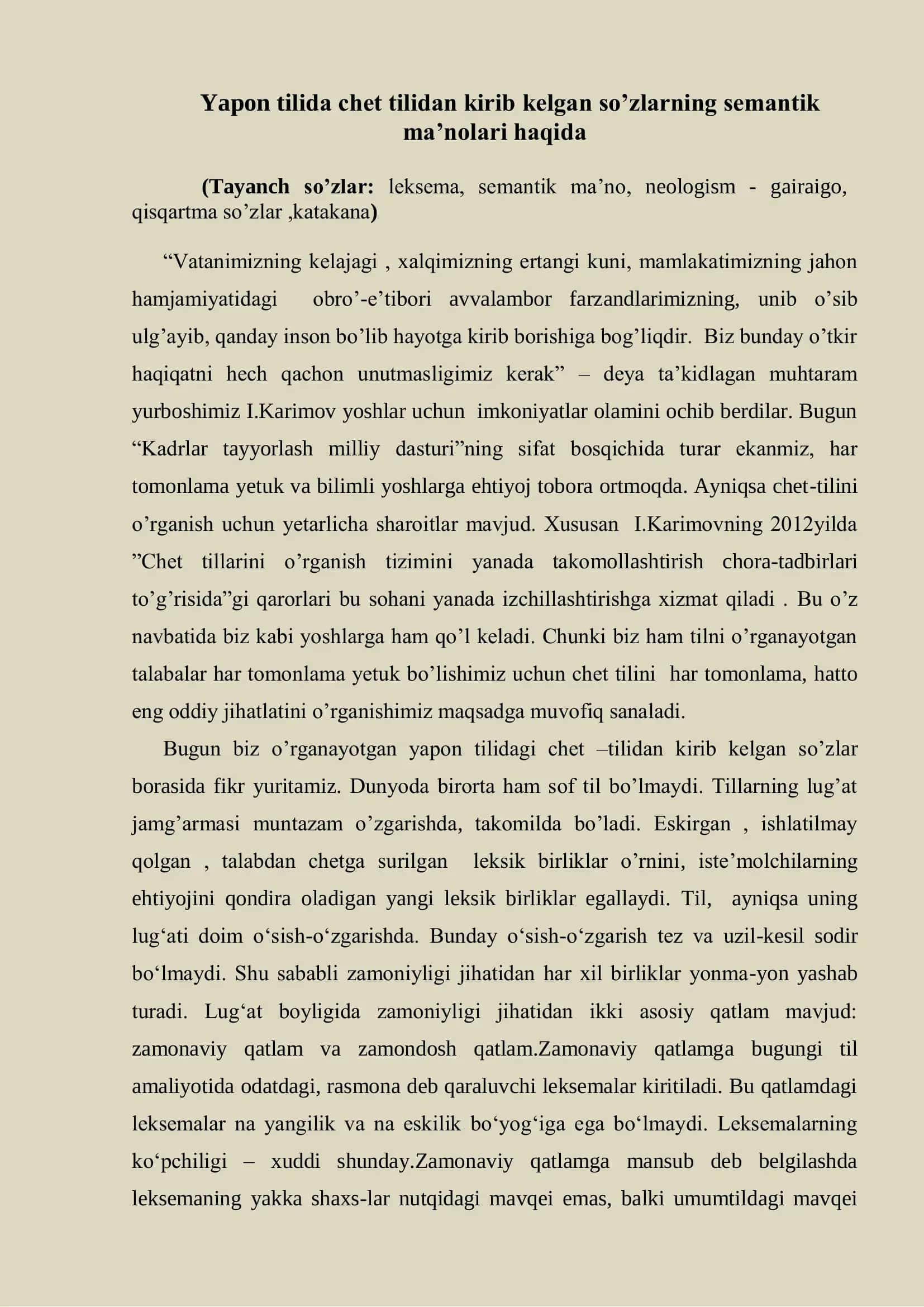 Yapon tilida chet tilidan kirib kelgan so’zlarning semantik ma’nolari 2
