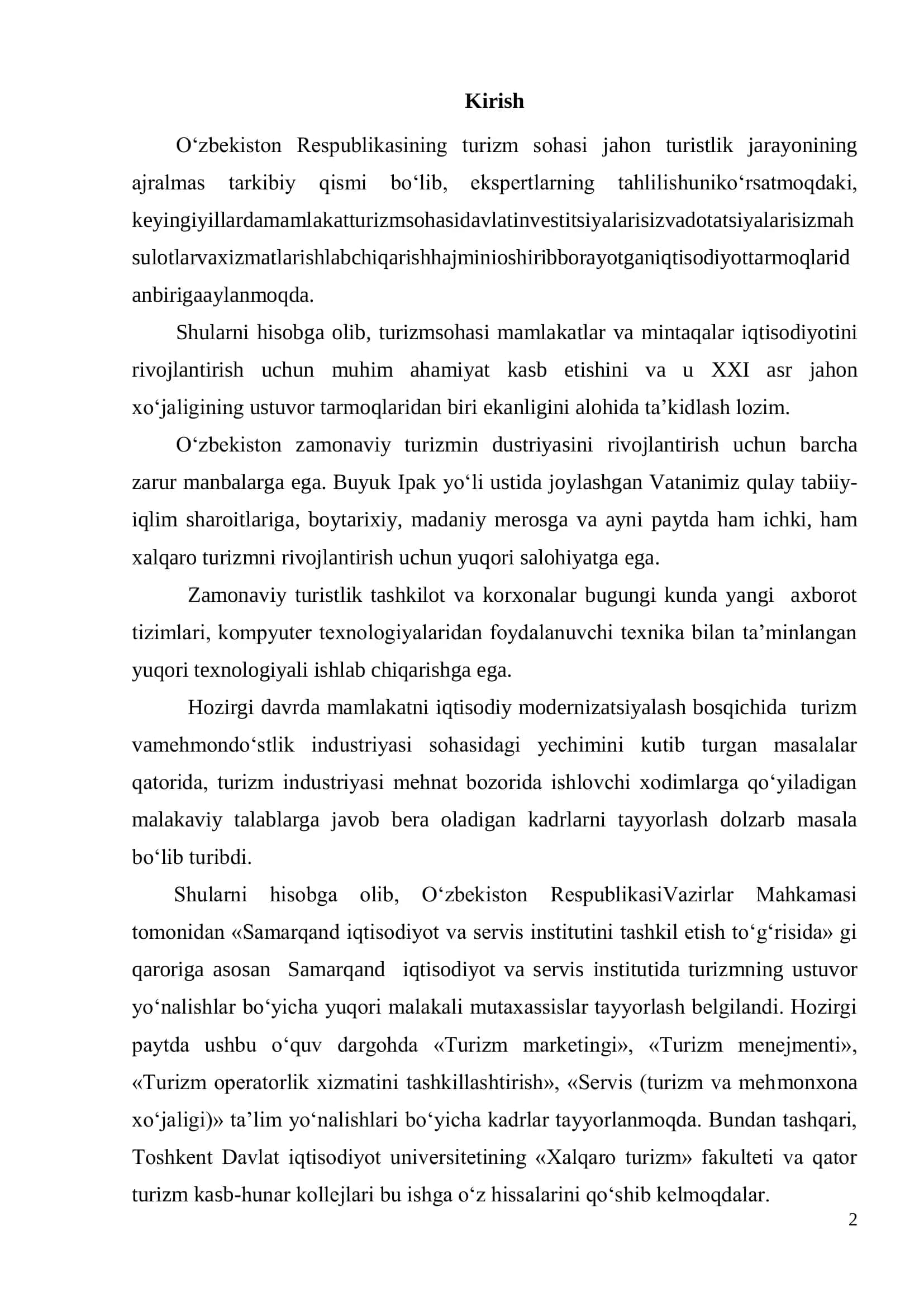 O’zbekistonda turizmning rivojlanishi 2
