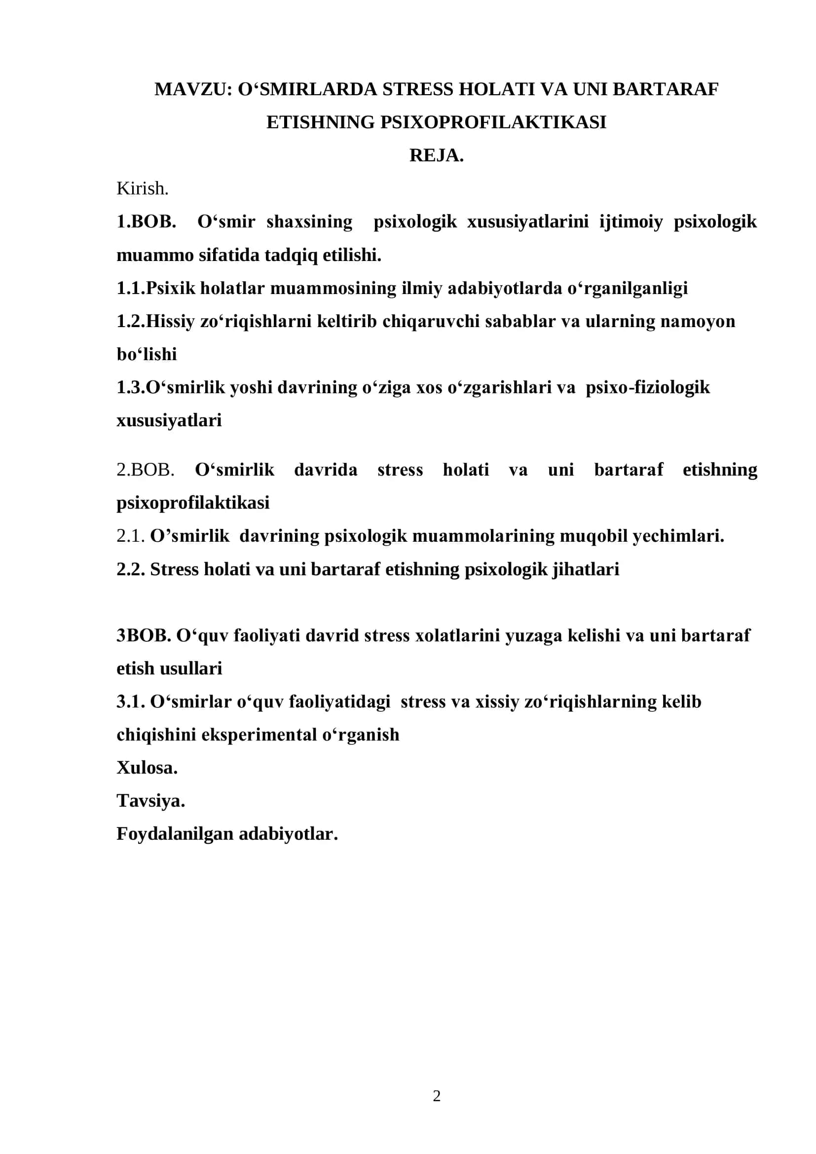 O‘SMIRLARDA STRESS HOLATI VA UNI BARTARAF ETISHNING PSIXOPROFILAKTIKASI 2
