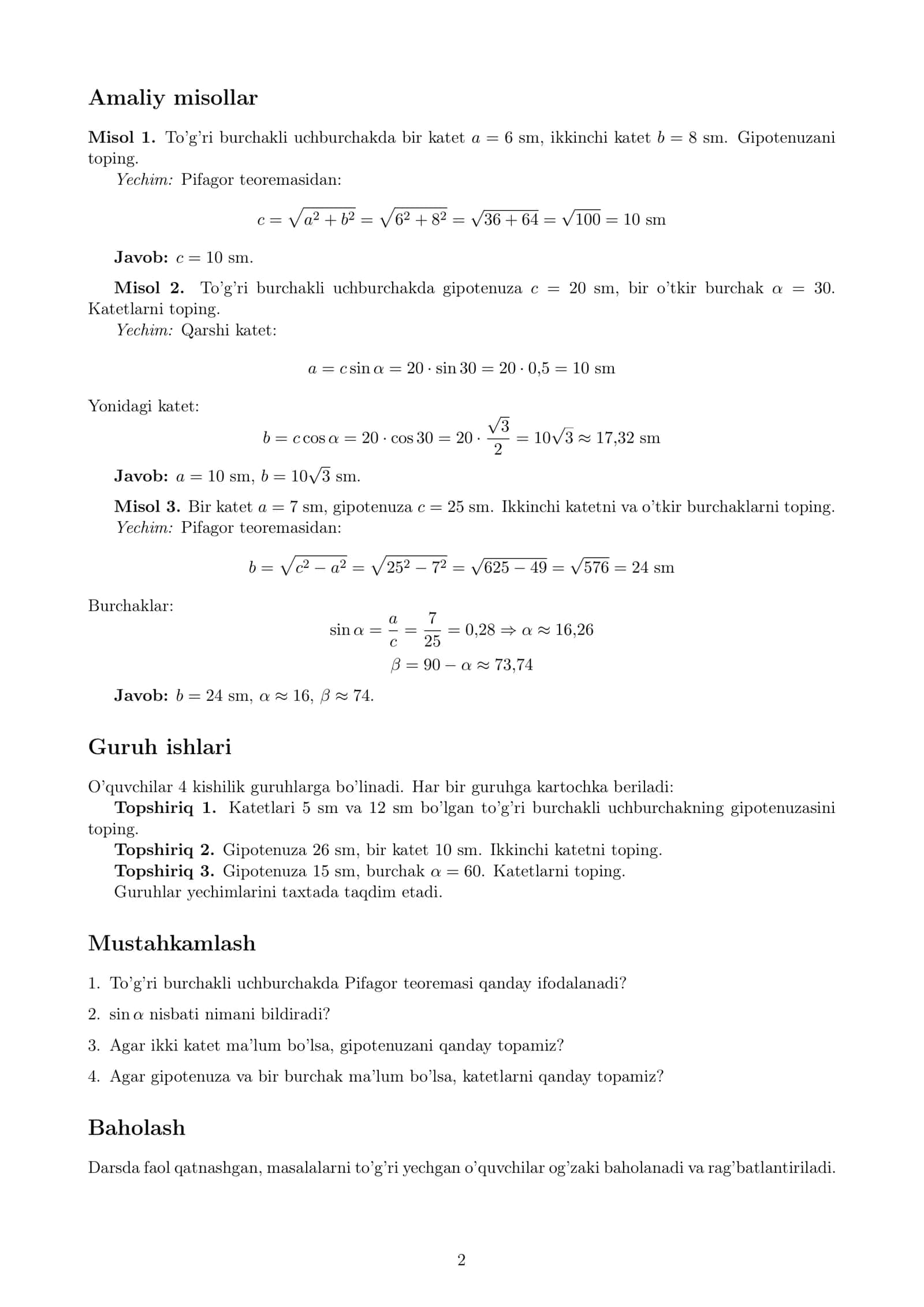 To’g’ri burchakli uchburchaklarni yechish (Dars ishlanmasi) 2