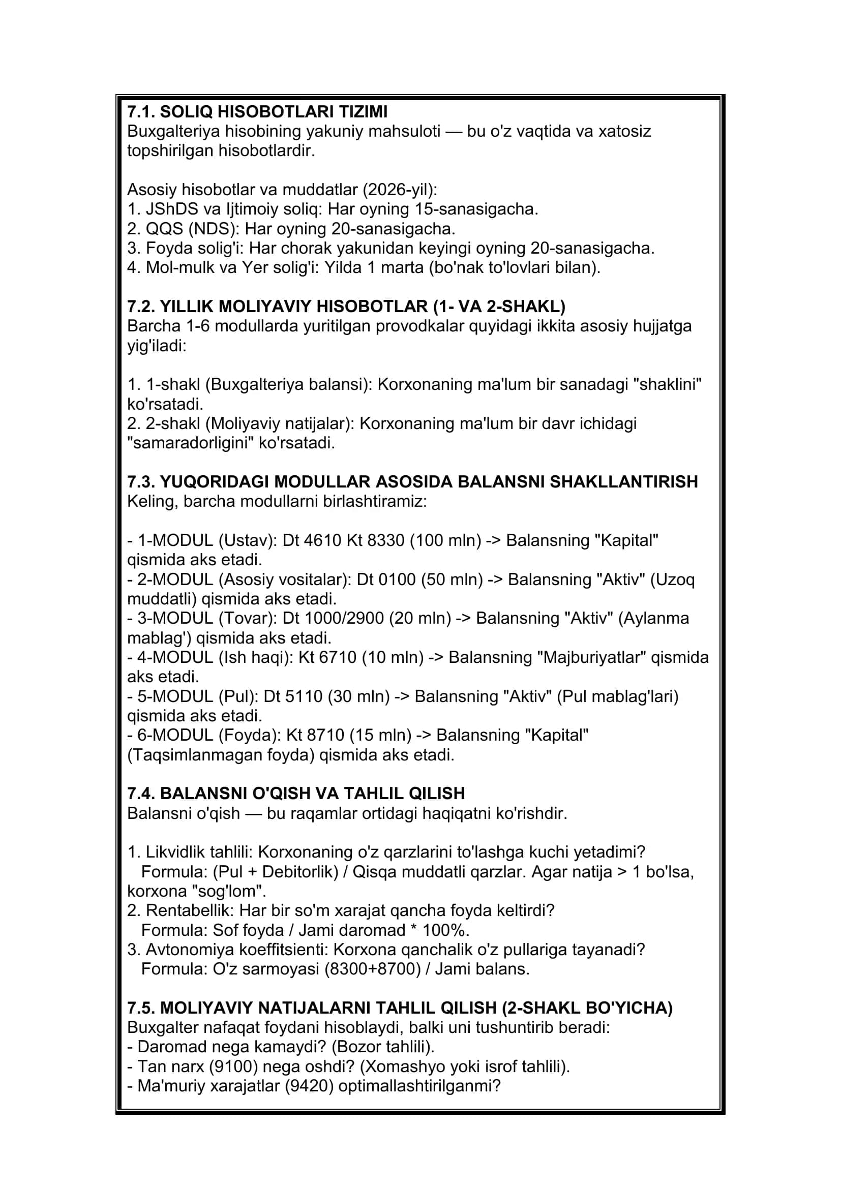 7-MODUL: KSA va KSM (0910 va 7210 schyotlar) – Professional daraja 2