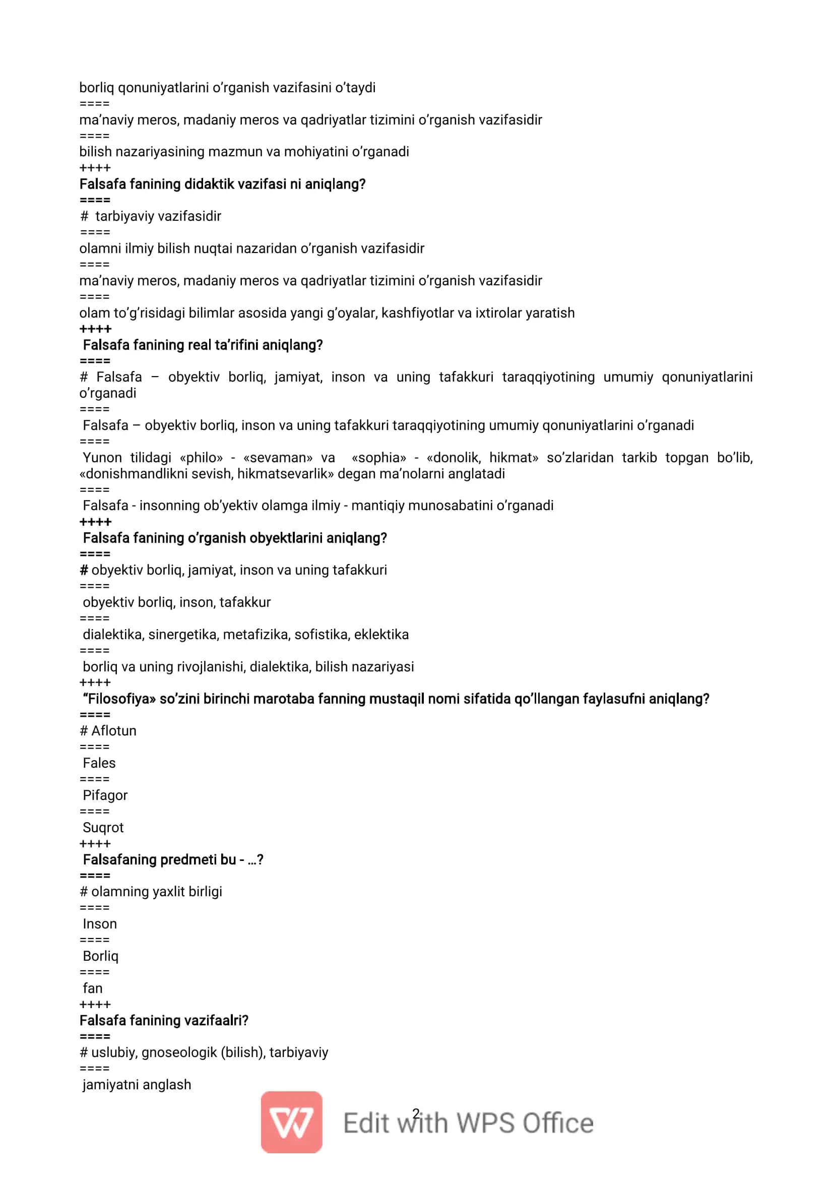 Filosofiya atamasining nominal ta’rifini aniqlang 2
