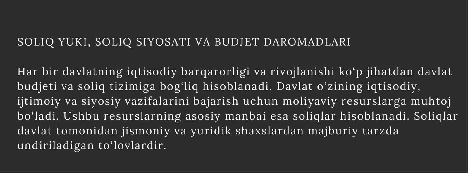 SOLIQ YUKI VA BUDJET DAROMATLARI 2