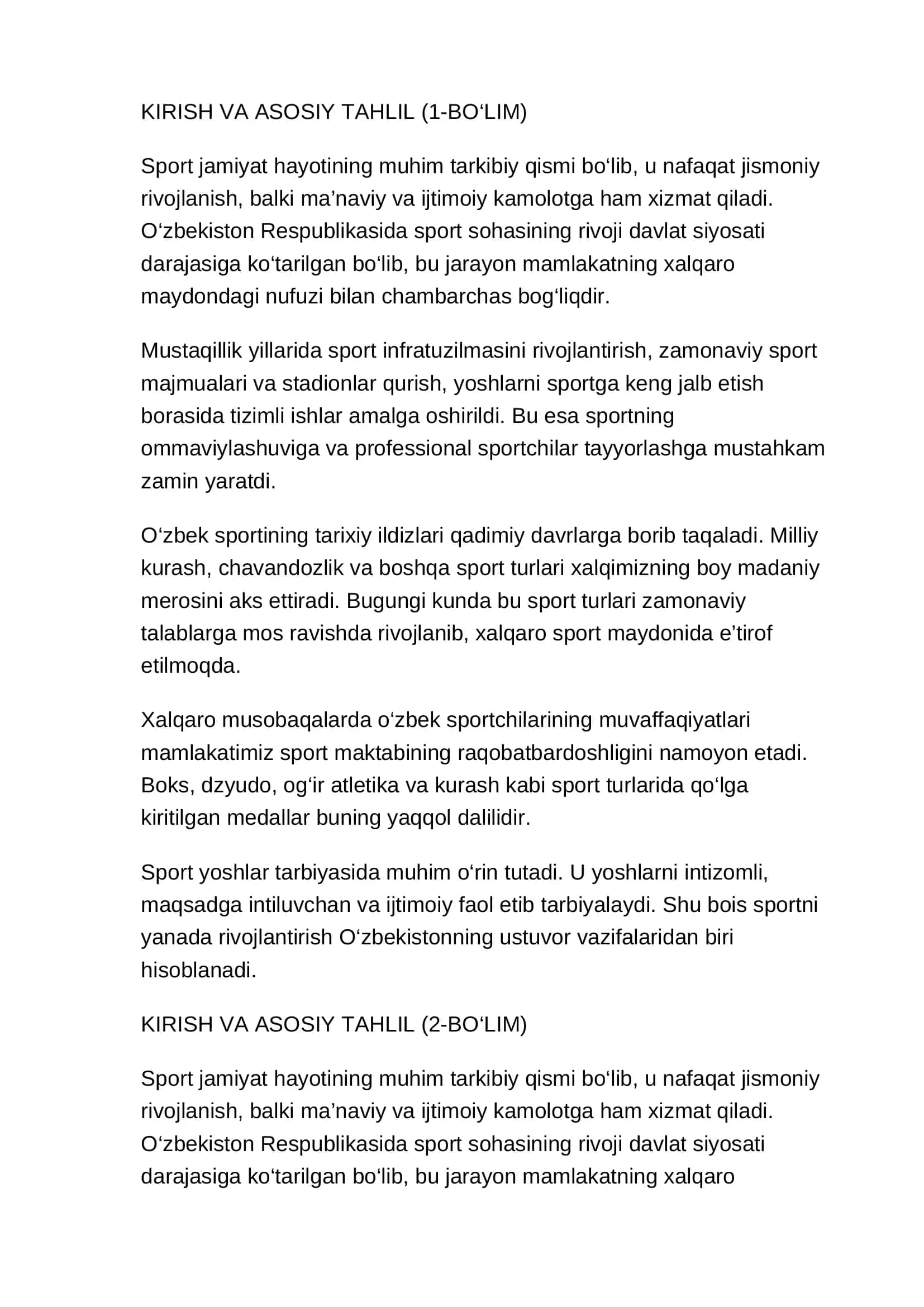 O'zbek sportining dunyoda tutgan o'rni 2