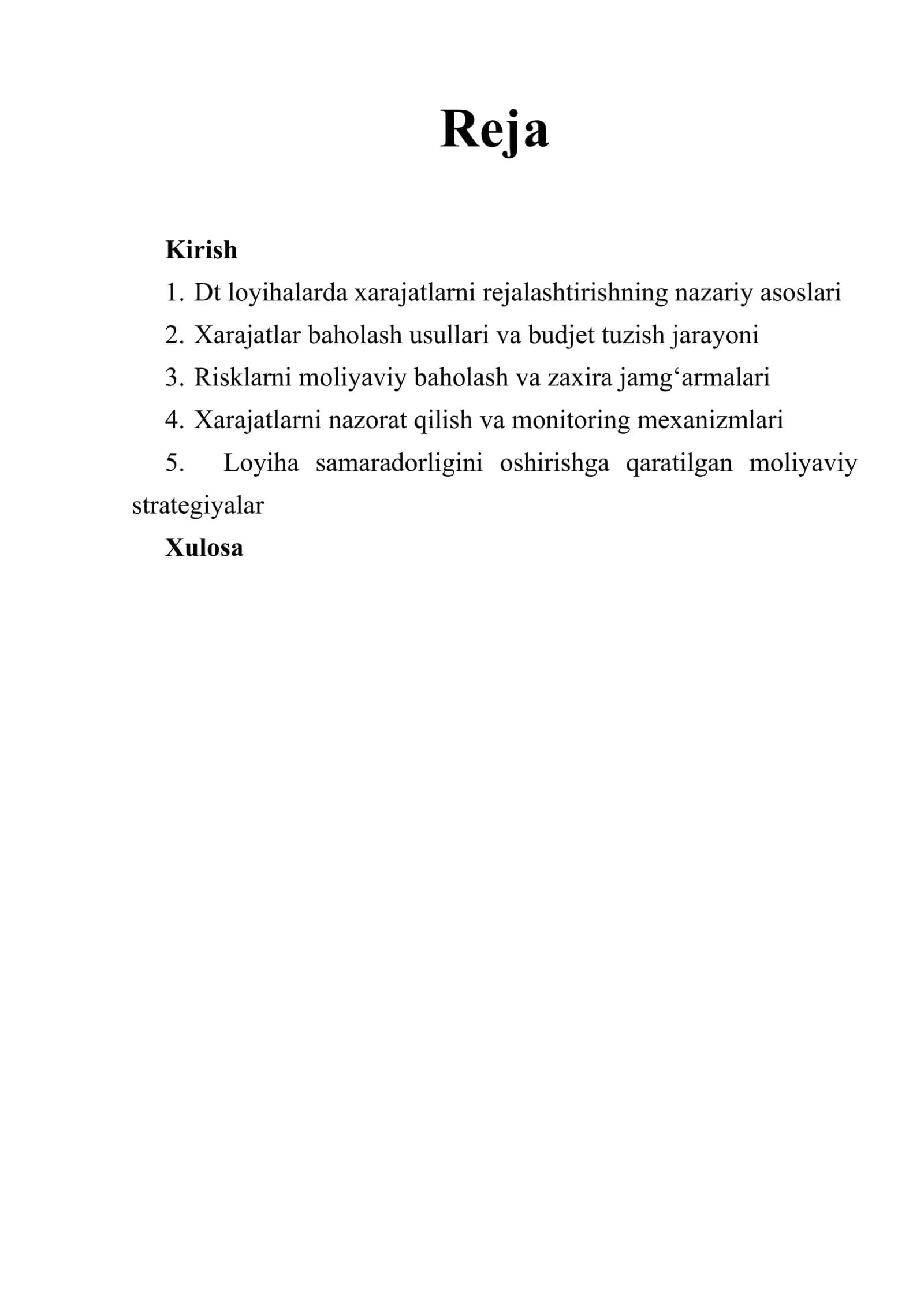 Dt loyihalarda xarajatlarni rejalashtirish va boshqarish strategiyalari 2