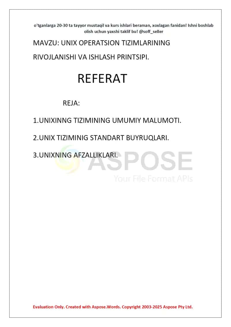 UNIX operatsion tizimlarining rivojlanishi va ishlash printsipi 2