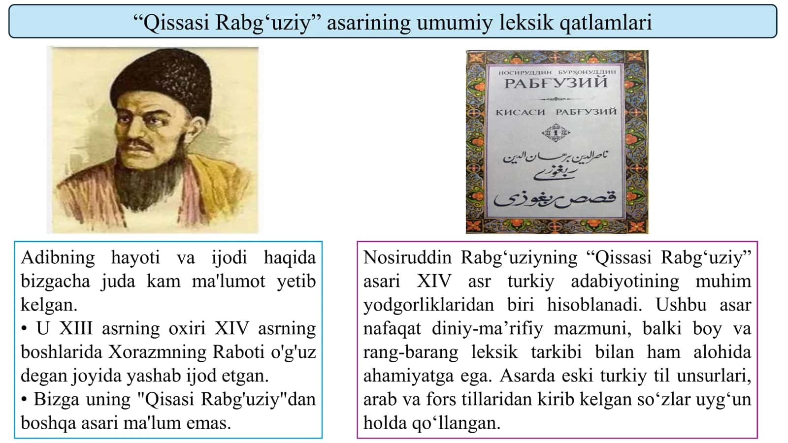 Nosiruddin Rabg'uziyning “QISSASI RABG‘UZIY” asarinig leksik xususiyatlari 2