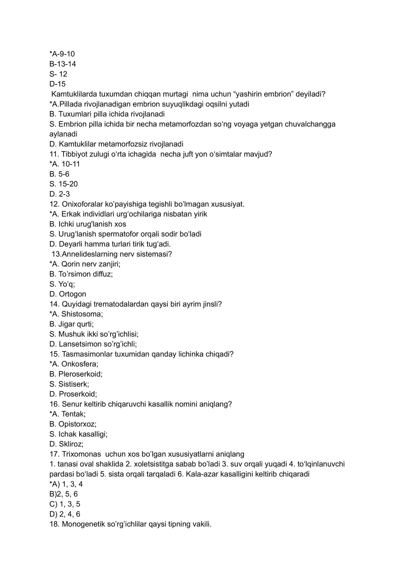 Biologiya fanida testlar 2
