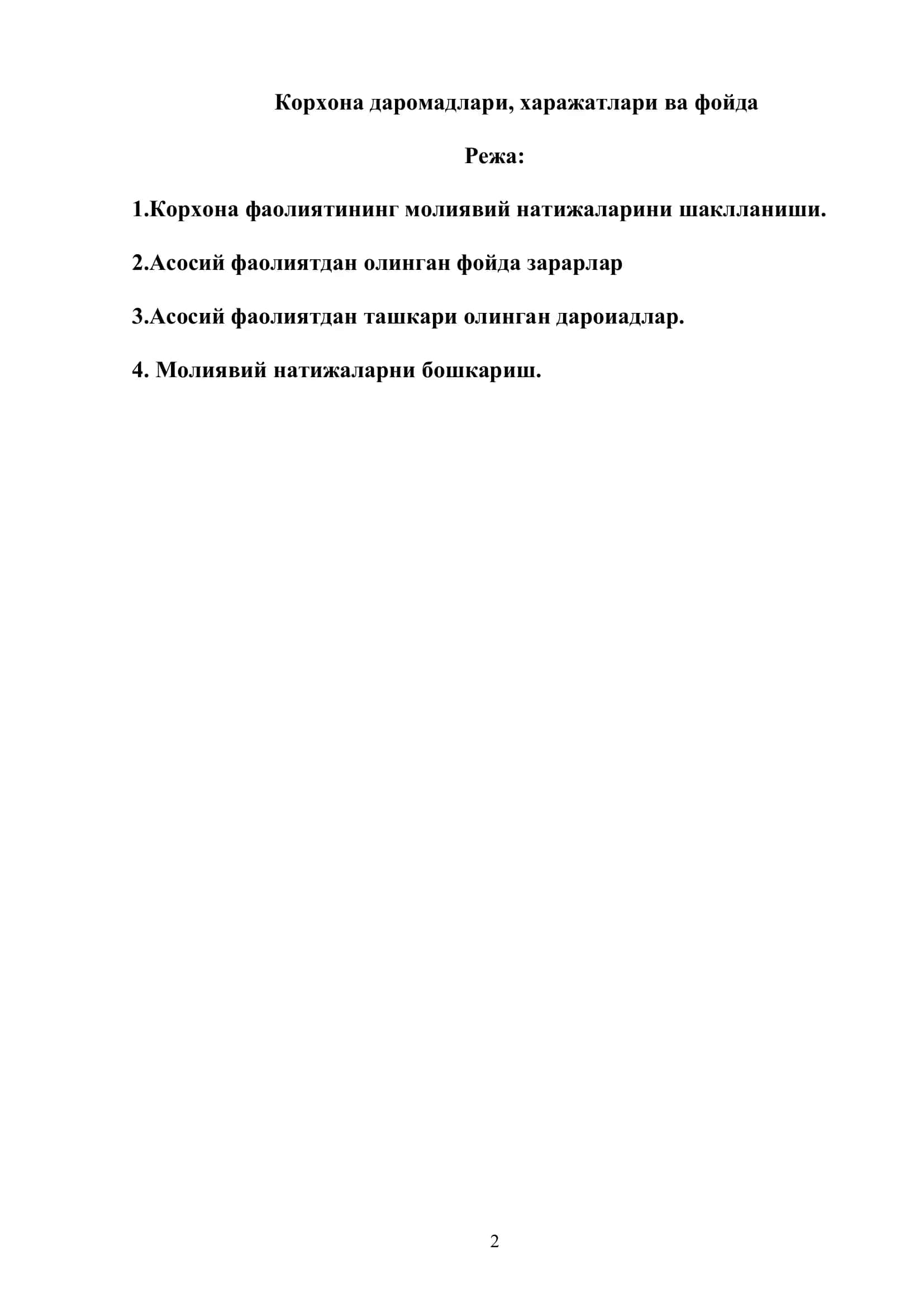 Корхона даромадлари, харажатлари ва фойда 2