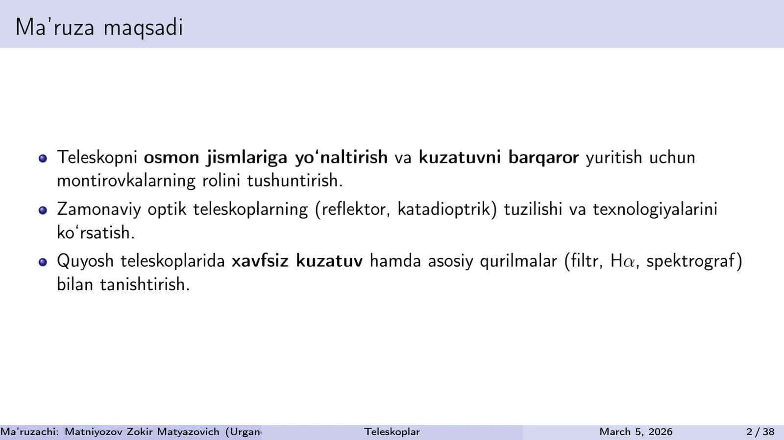 Teleskoplarning o‘rnatilishi (montirovkalar) 2