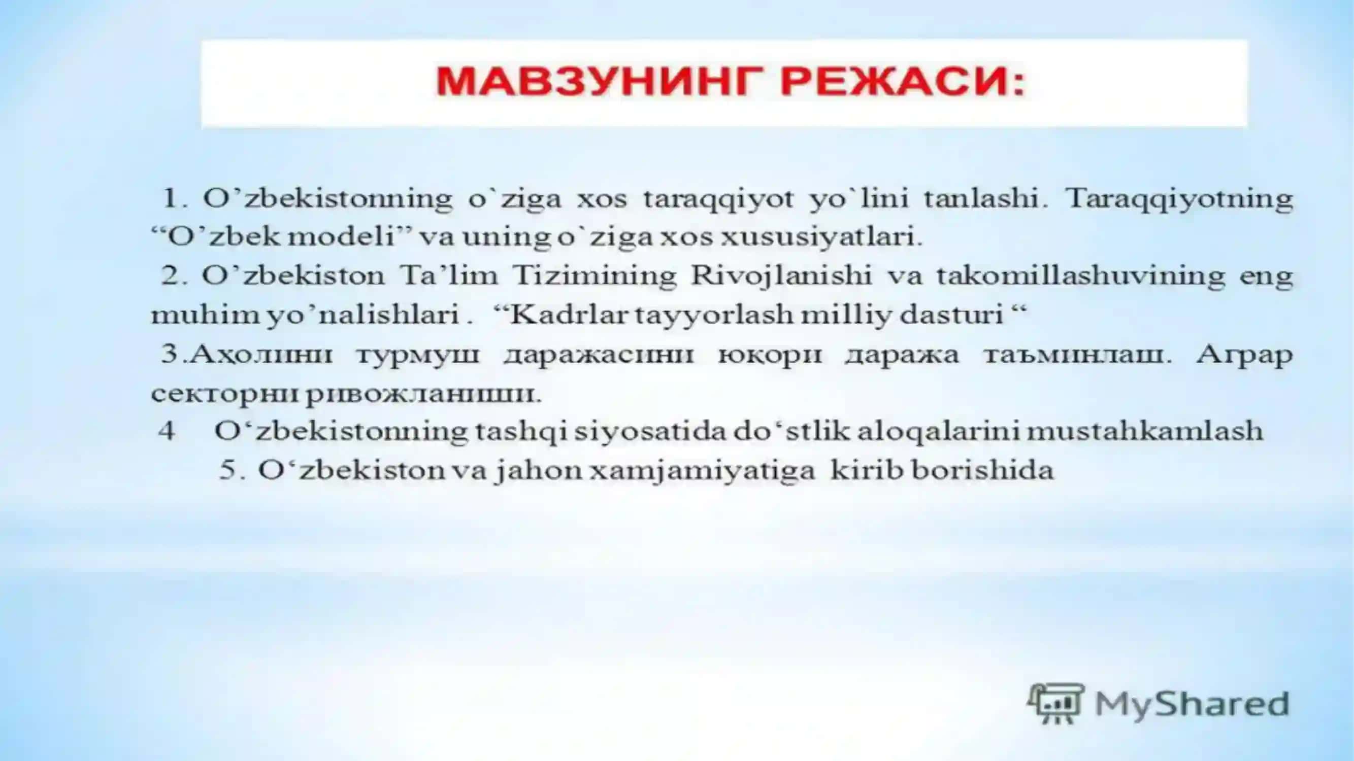 O'zbekistonning O‘ziga xos taraqqiyot modeli 2