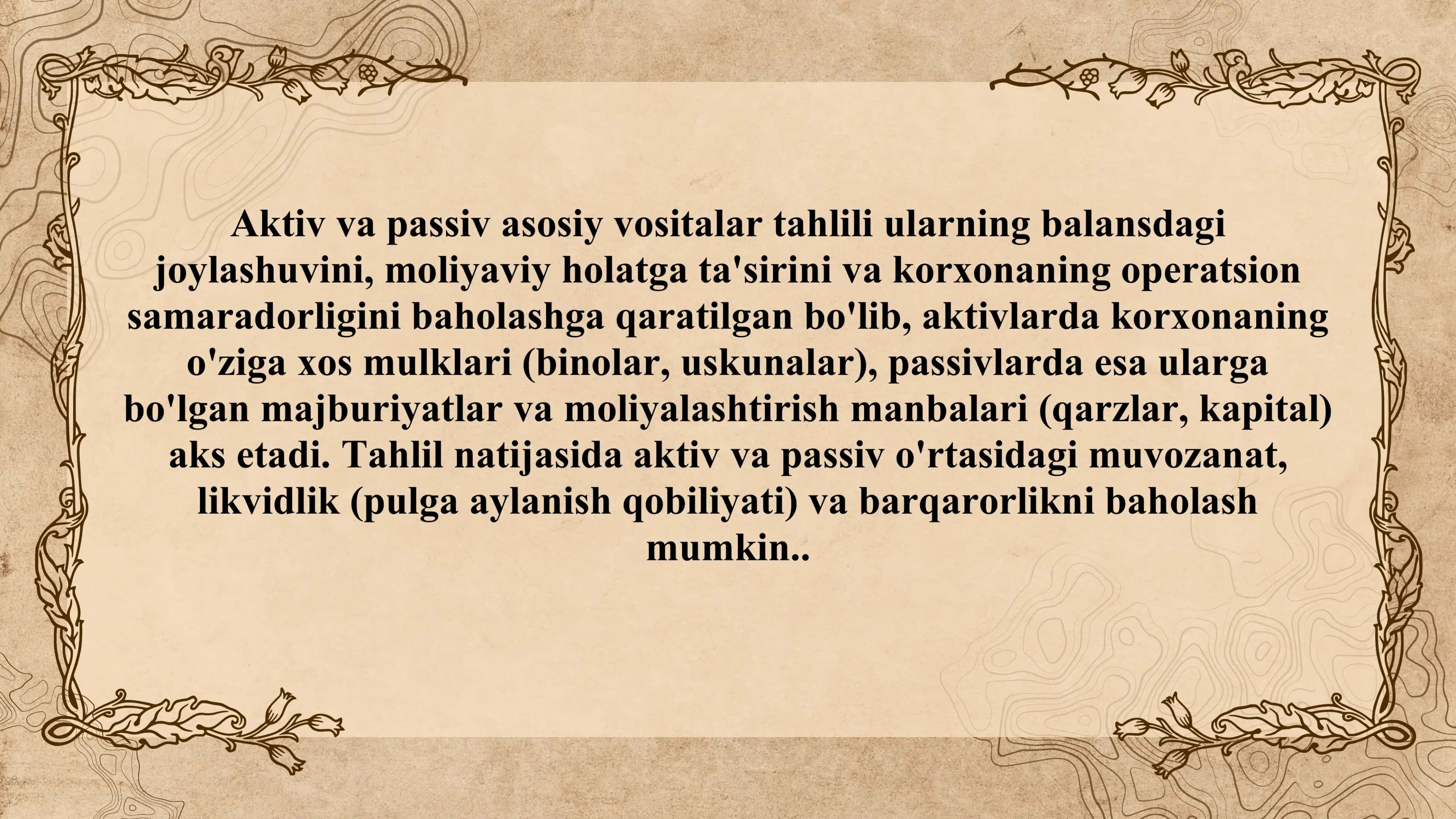 Aktiv va Passiv Asosiy Vositalar Tahlili 2