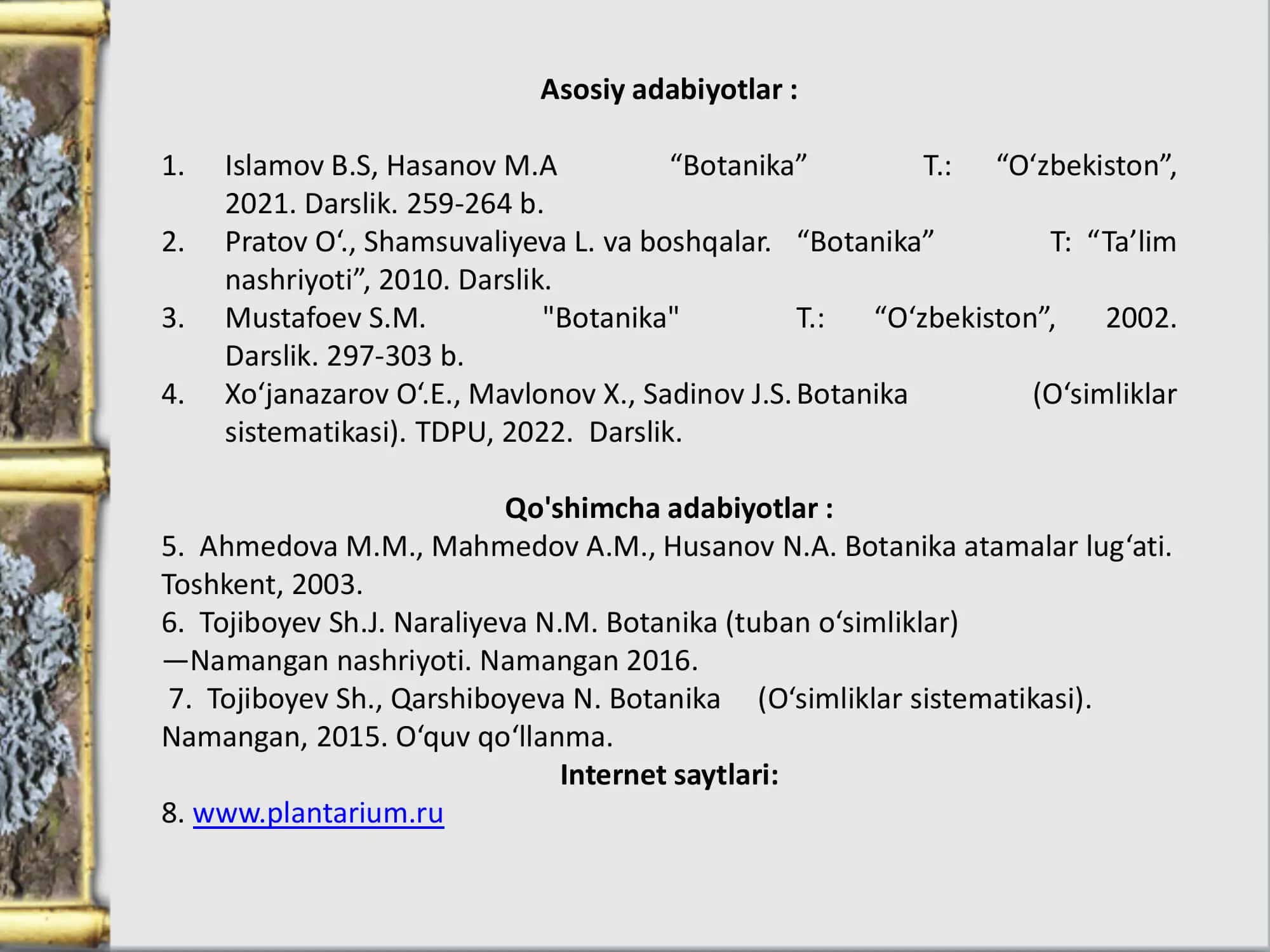 Lishayniklar bo’limi (Lichenes) 2