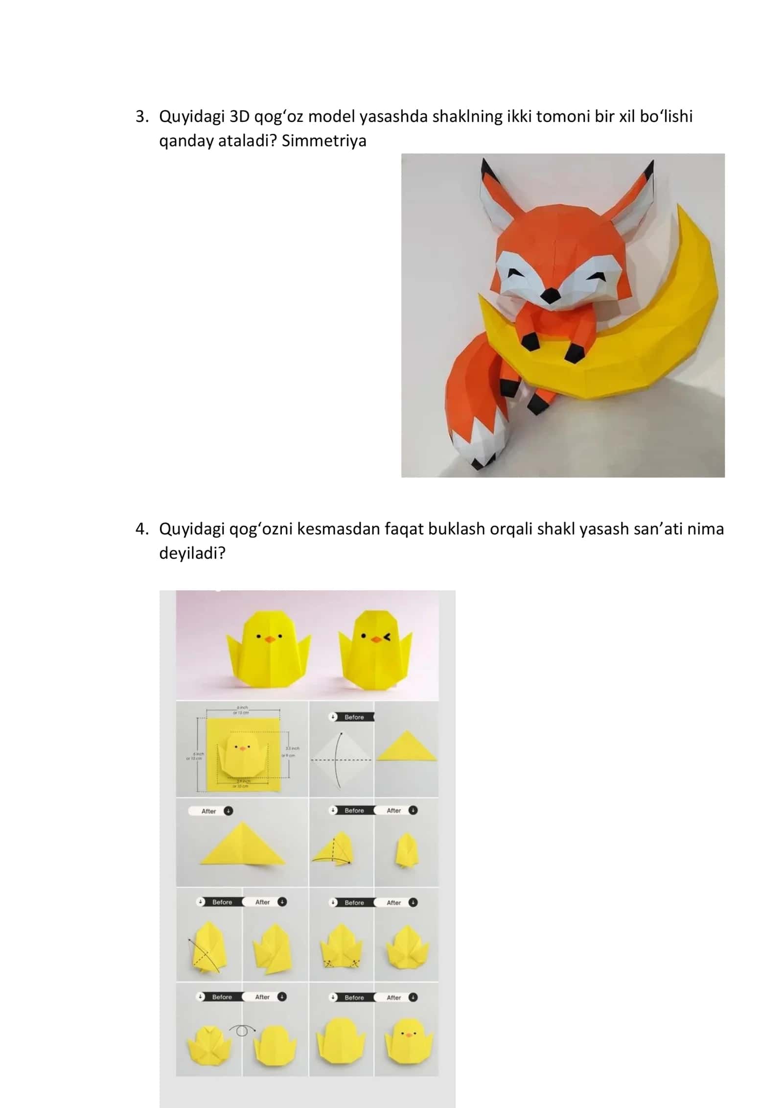 Modulli Origami. qo'l mehnati mustaqil ta'lim 2