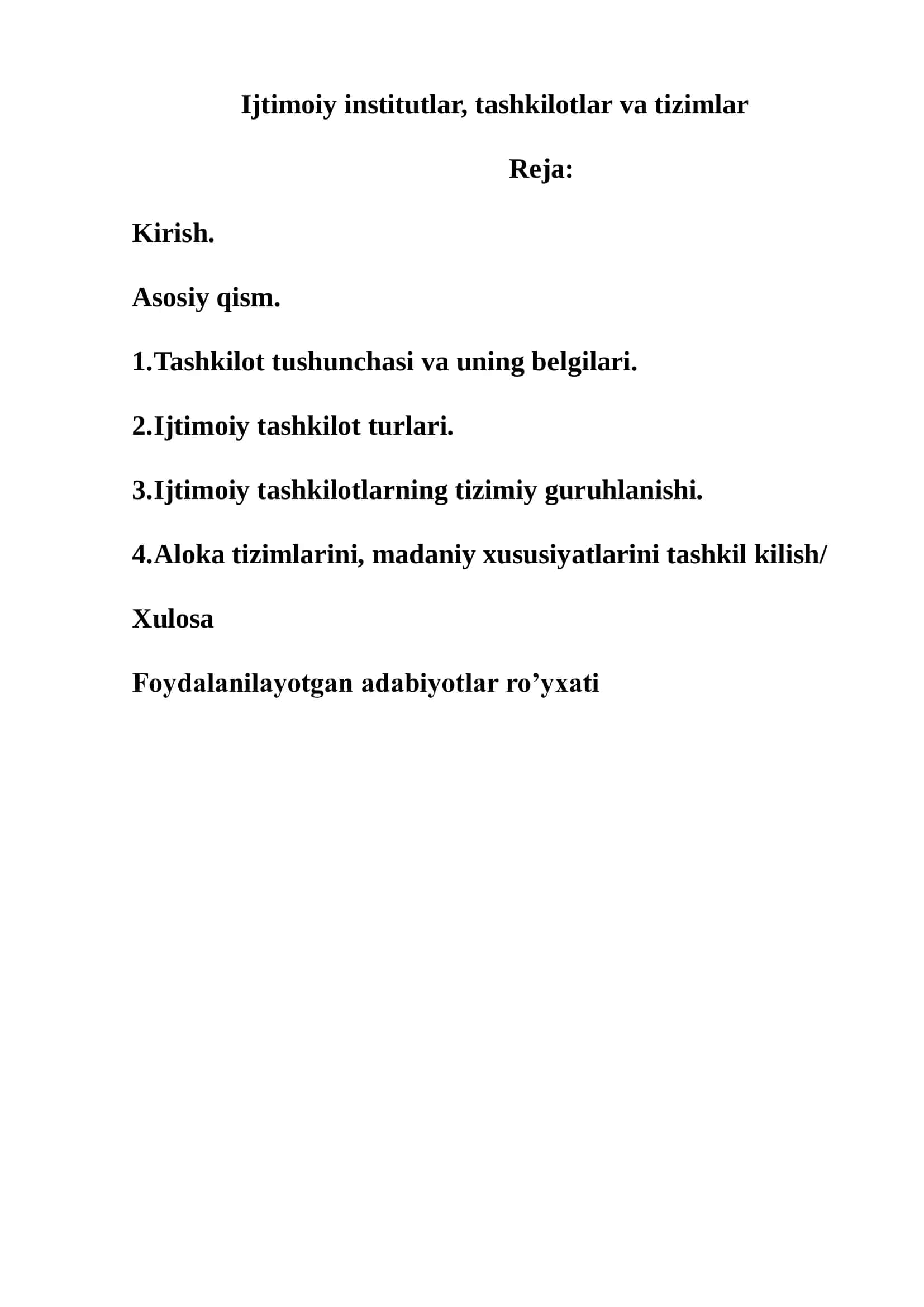 Ijtimoiy institutlar, tashkilotlar va tizimlar 2
