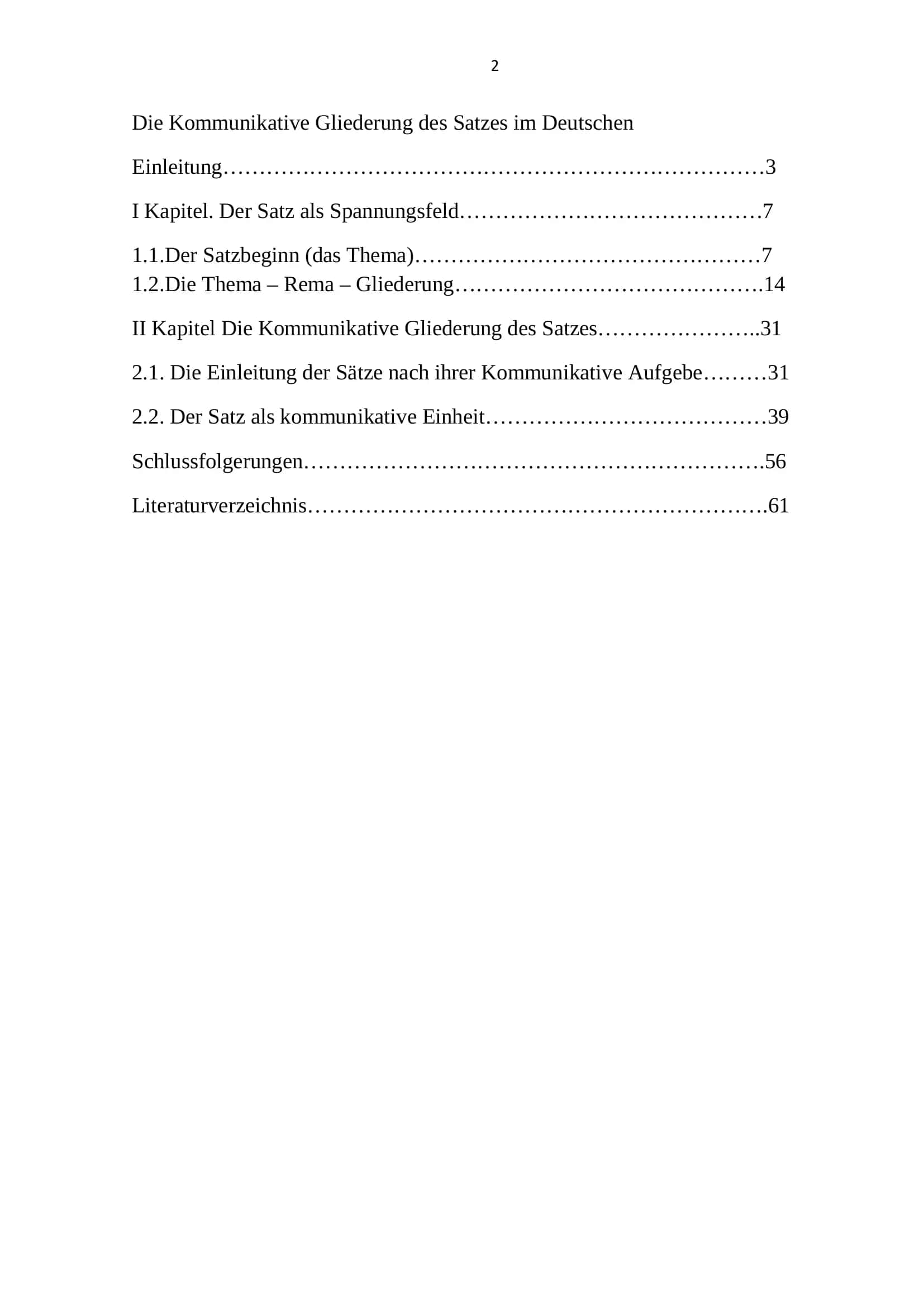 Kommunikative Gliederung des Satzes im Deutschen 2