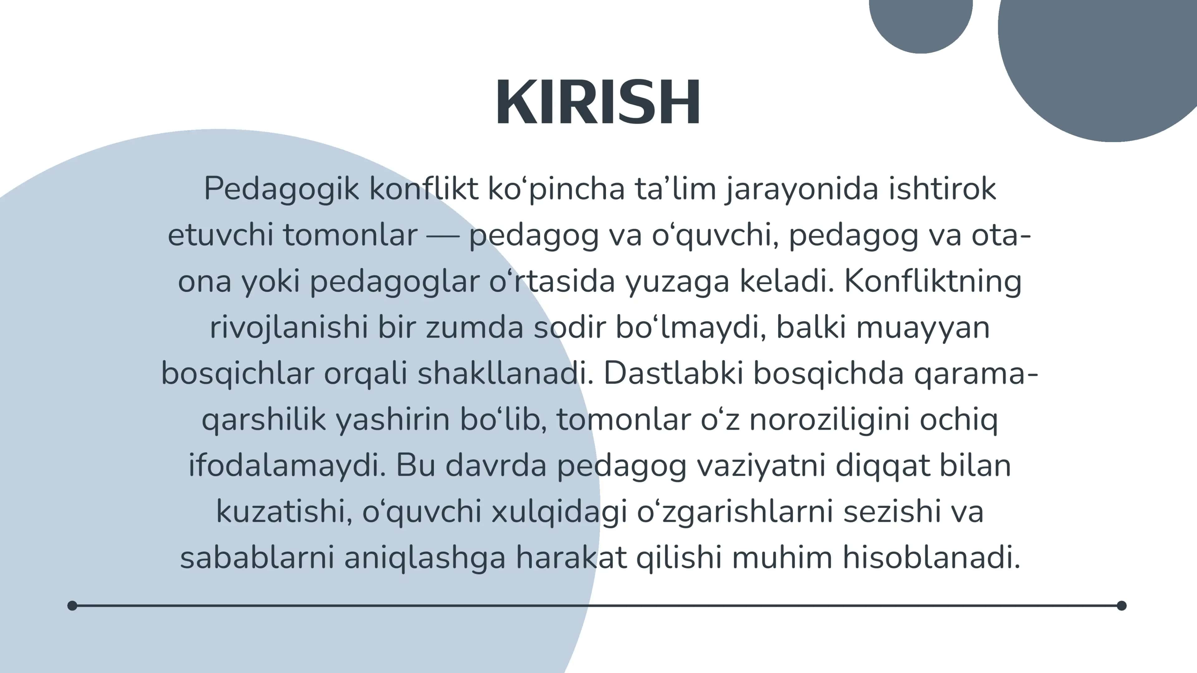 Pedagogik konflikt rivojlanish bosqichlari 2