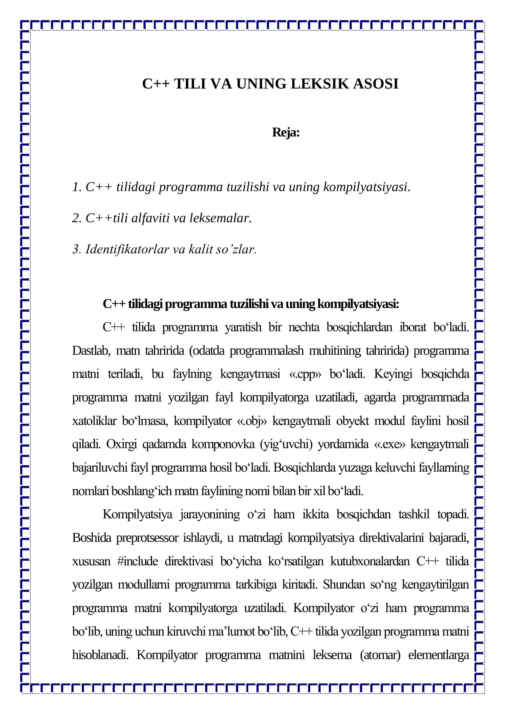 С++ tili va uning leksik asosi 2