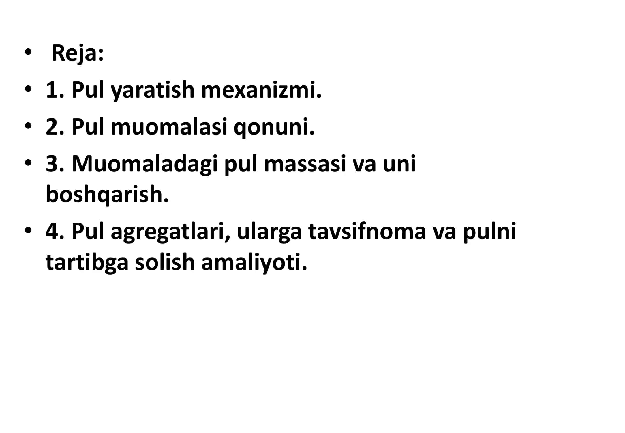 Pul muomalasini tashkil qilish va pul massasi 2