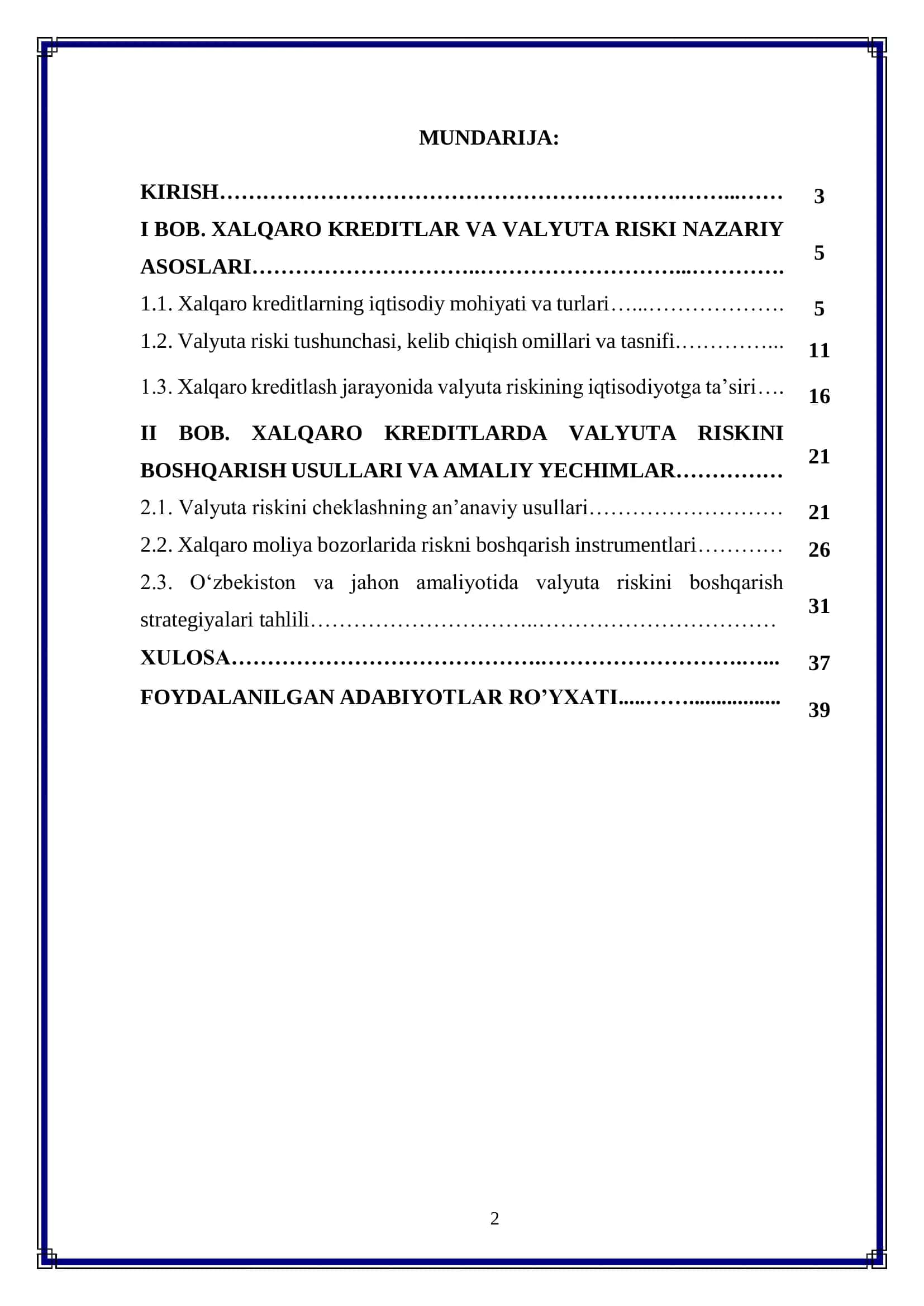 Xalqaro kreditlarda valyuta riskini boshqarish yo‘llari 2