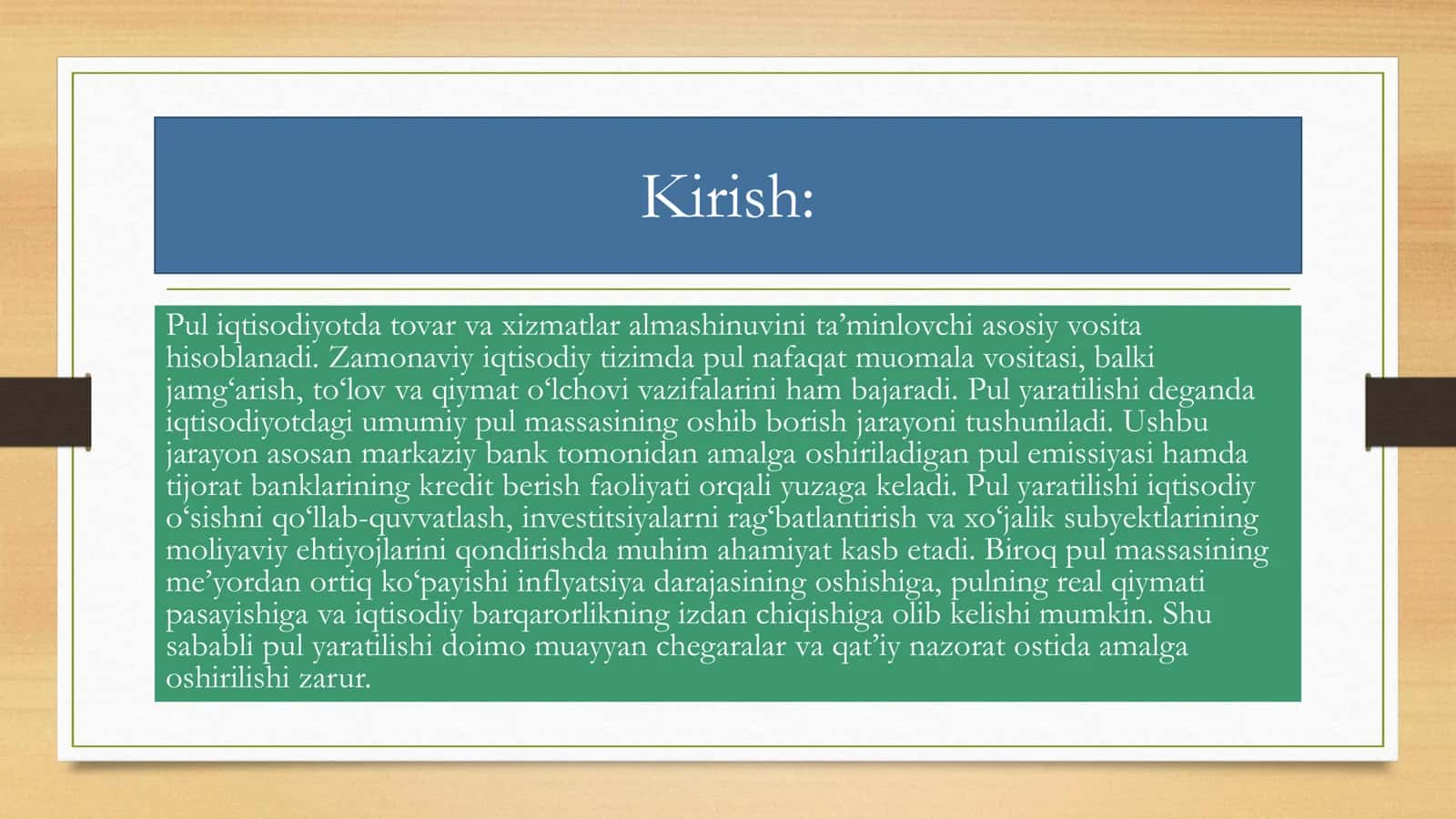 Pul yaratilishi tushunchasi 2