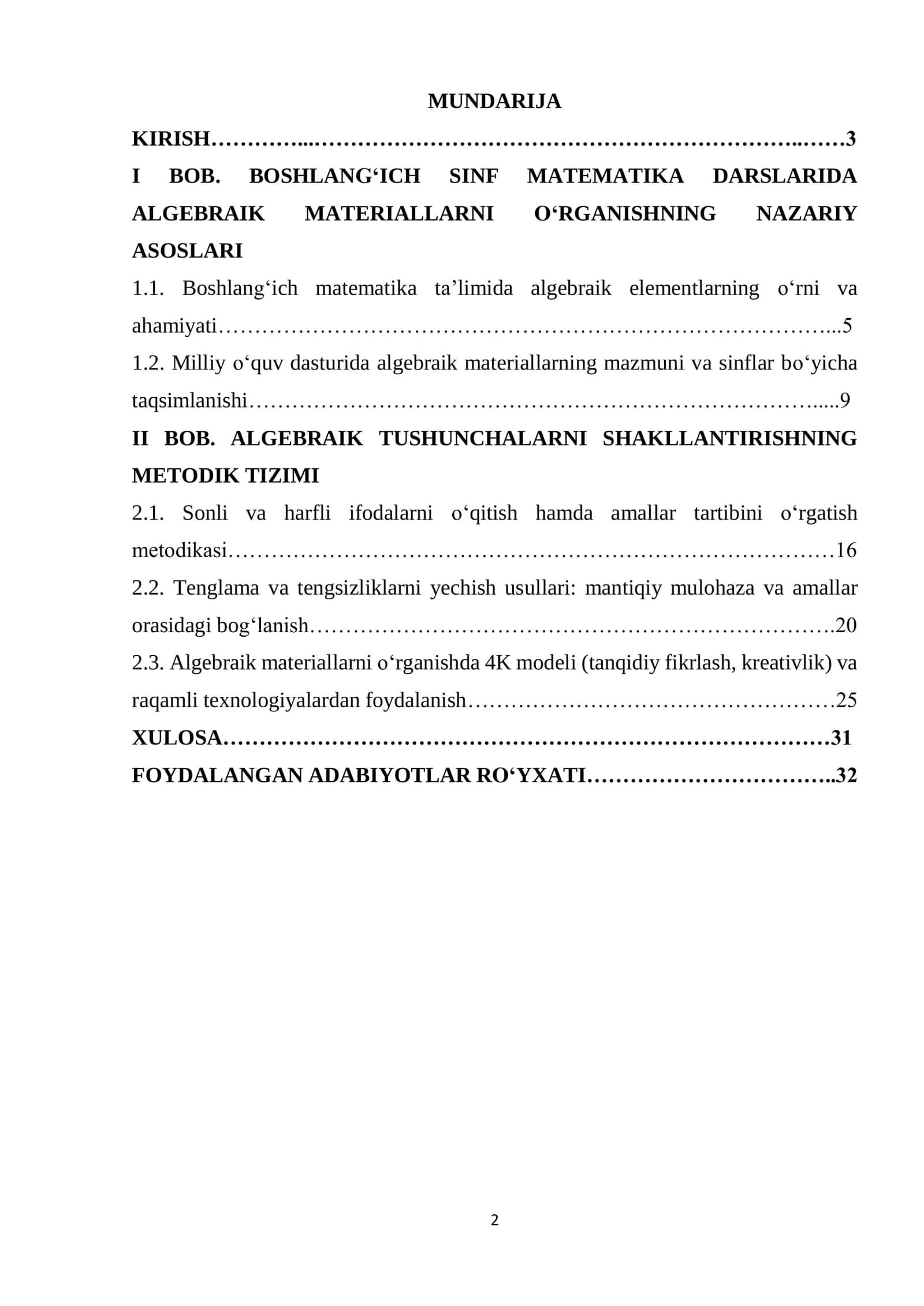Algebraik materiallarni o‘qitish metodikasi 2