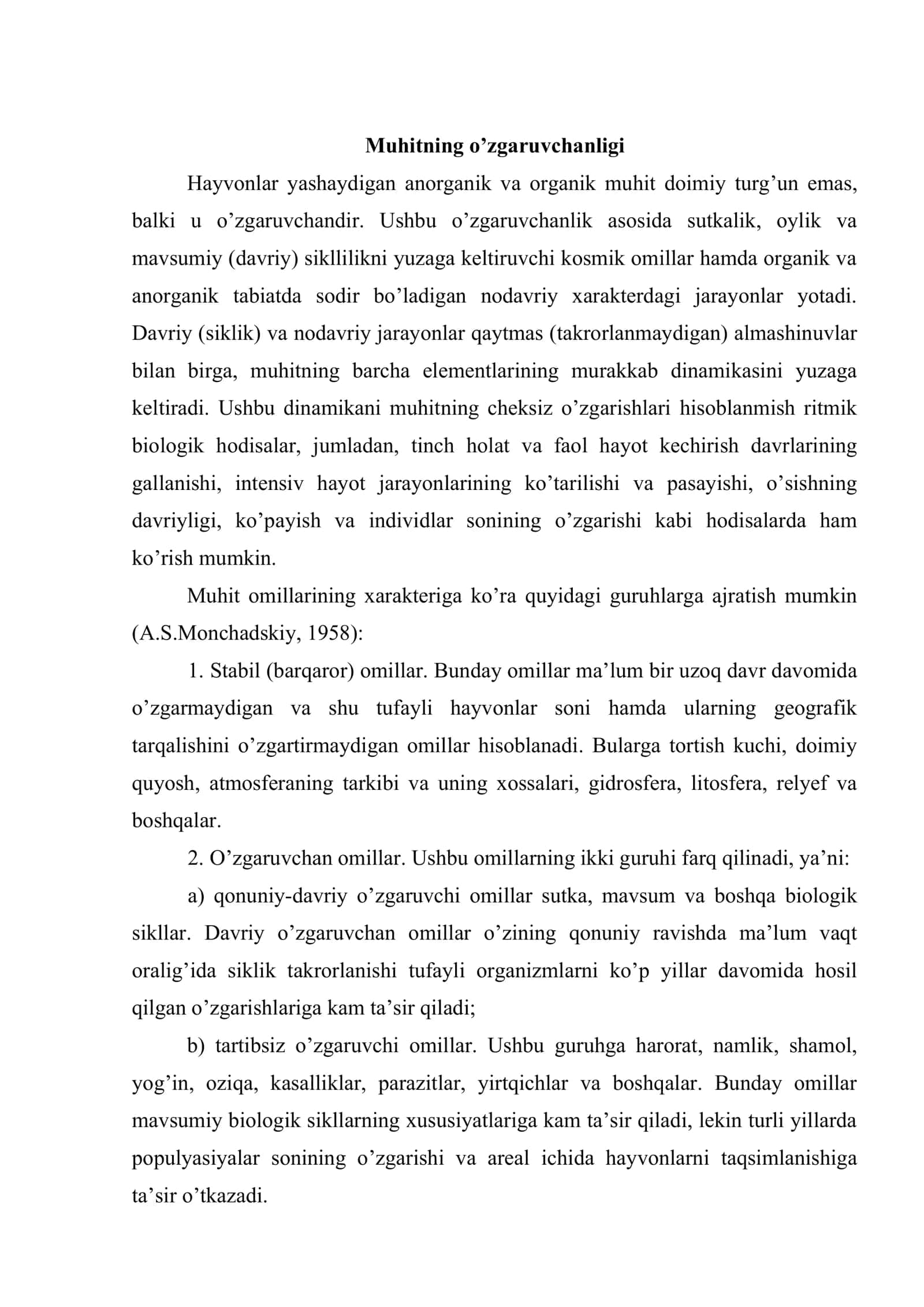 Muhitning o’zgaruvchanligi 2