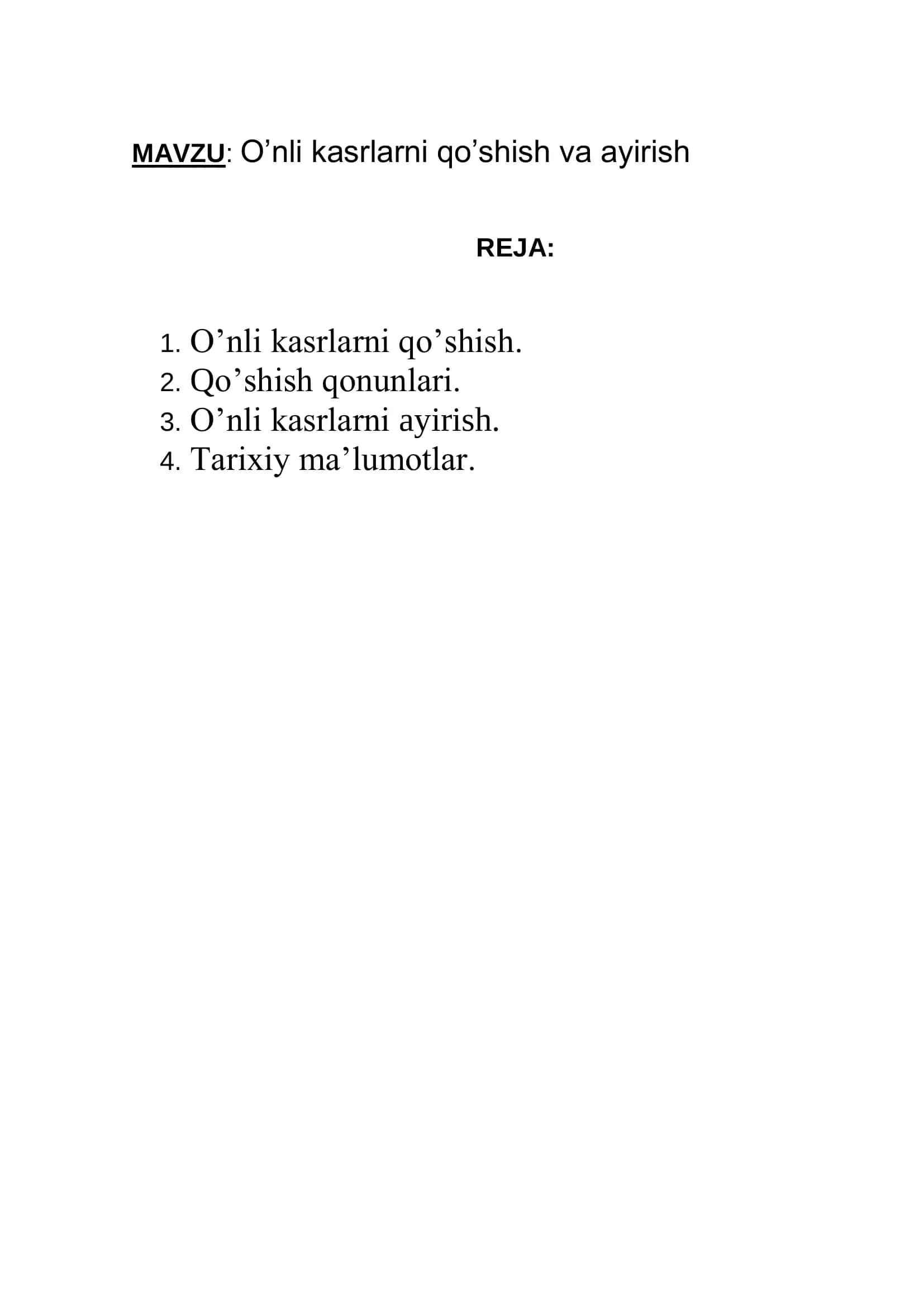 O’nli kasrlarni qo’shish va ayirish 2