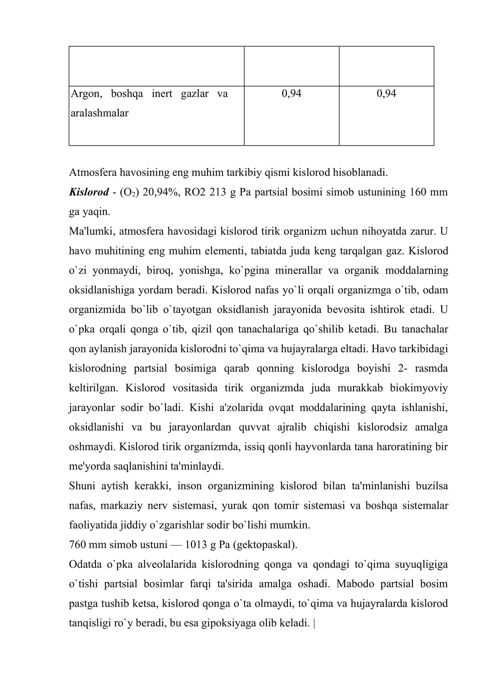 Havo tarkibi va uning gigiyenik ahamiyati 2
