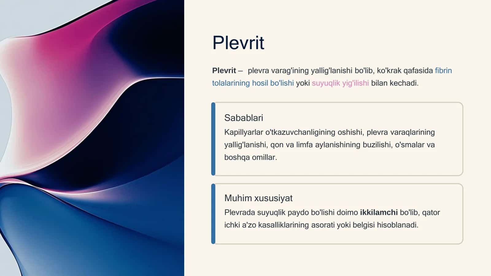 Quruq va Ekssudativ Plevitlar.Spontan pnevmotoraks 2
