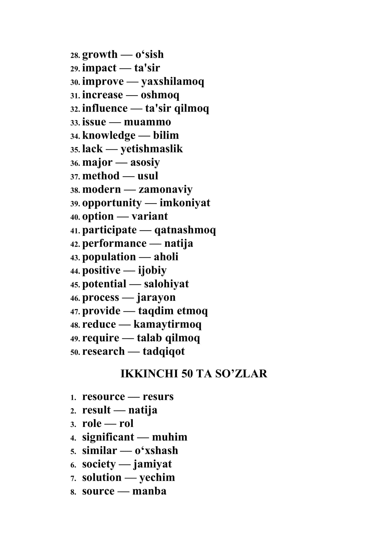 Inglizcha so'zlar IELTS imtihonida uchraydigan 2