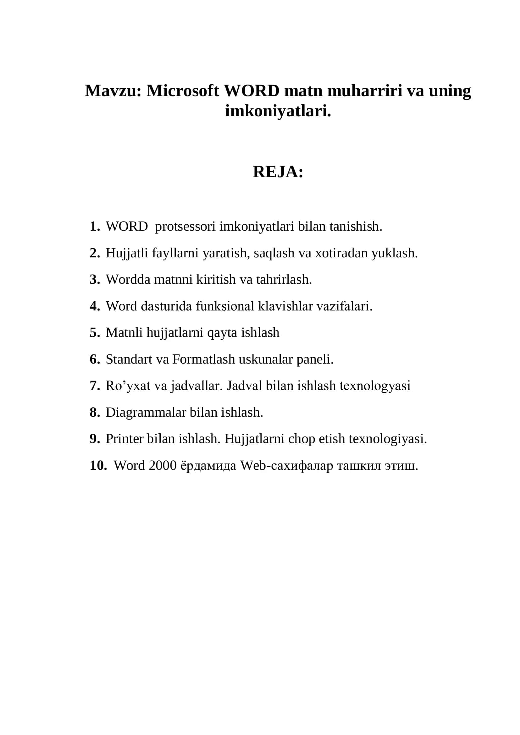 Microsoft WORD matn muharriri va uning imkoniyatlari 2