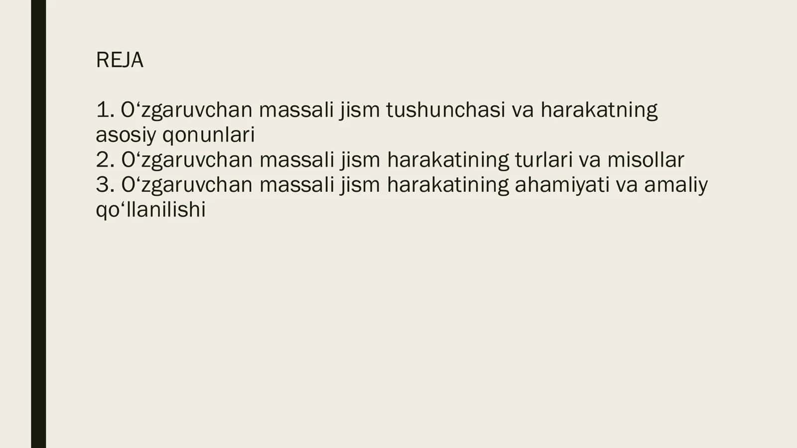 O’ZGARUVCHAN MASSALI JISMNING HARAKATI 2