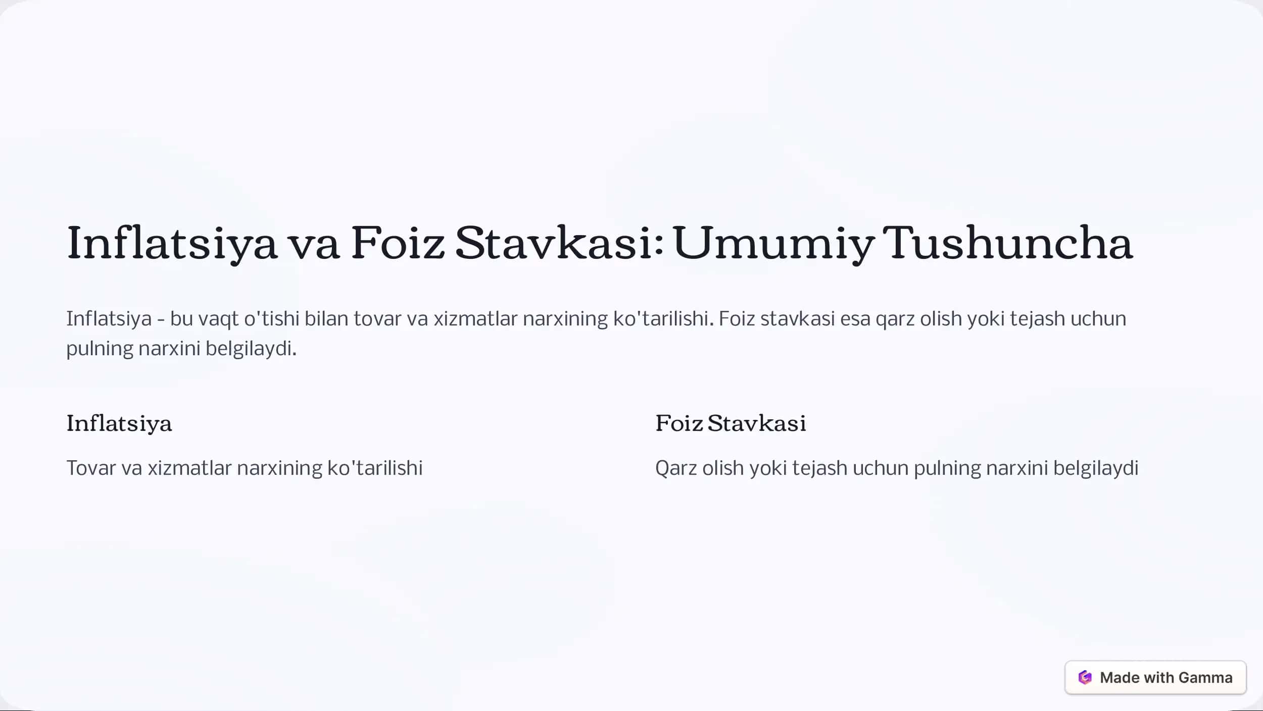 Inflatsiya va Foiz Stavkasi 2