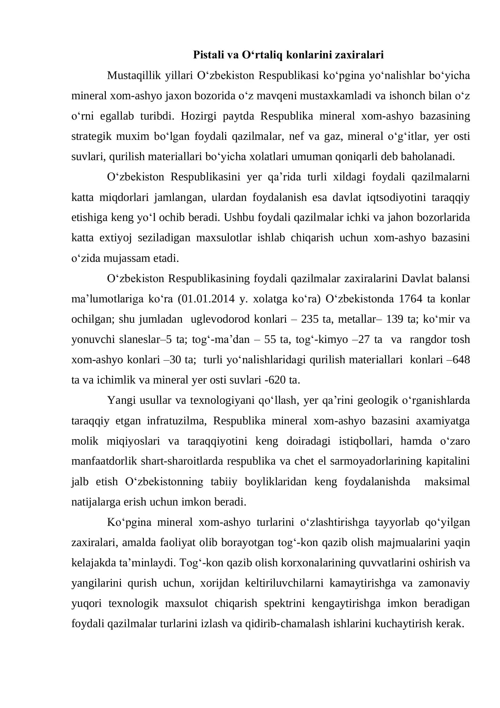 O‘ZBEKISTON RESPUBLIKASINING XOM-ASHYO BAZASI 2