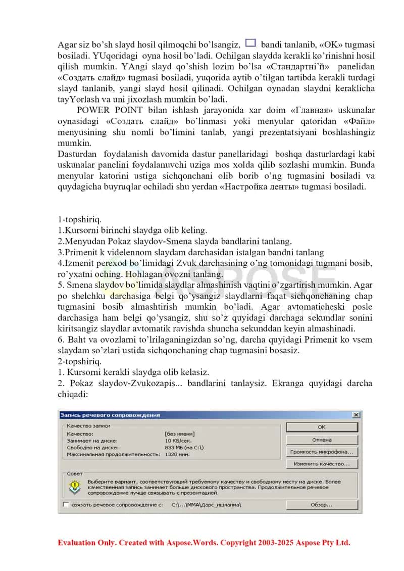 Laboratoriya № 5 MS PowerPoint dasturida grafik (diagramma va rasm), jadval, video, animatsiya va gipermuloq elementlari bilan ishlash 2