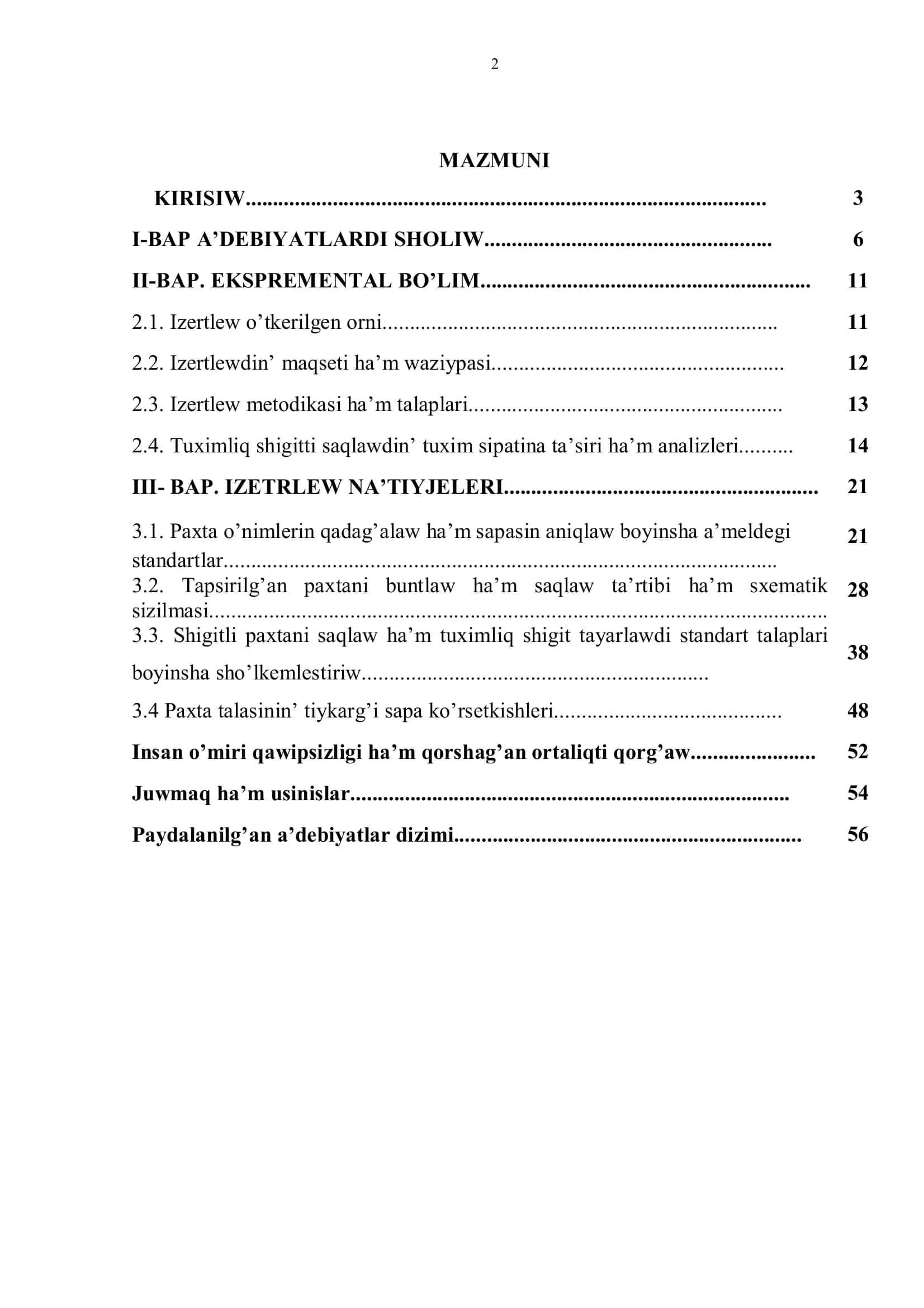 Pitkeriw qa`niyglik jumisi 2