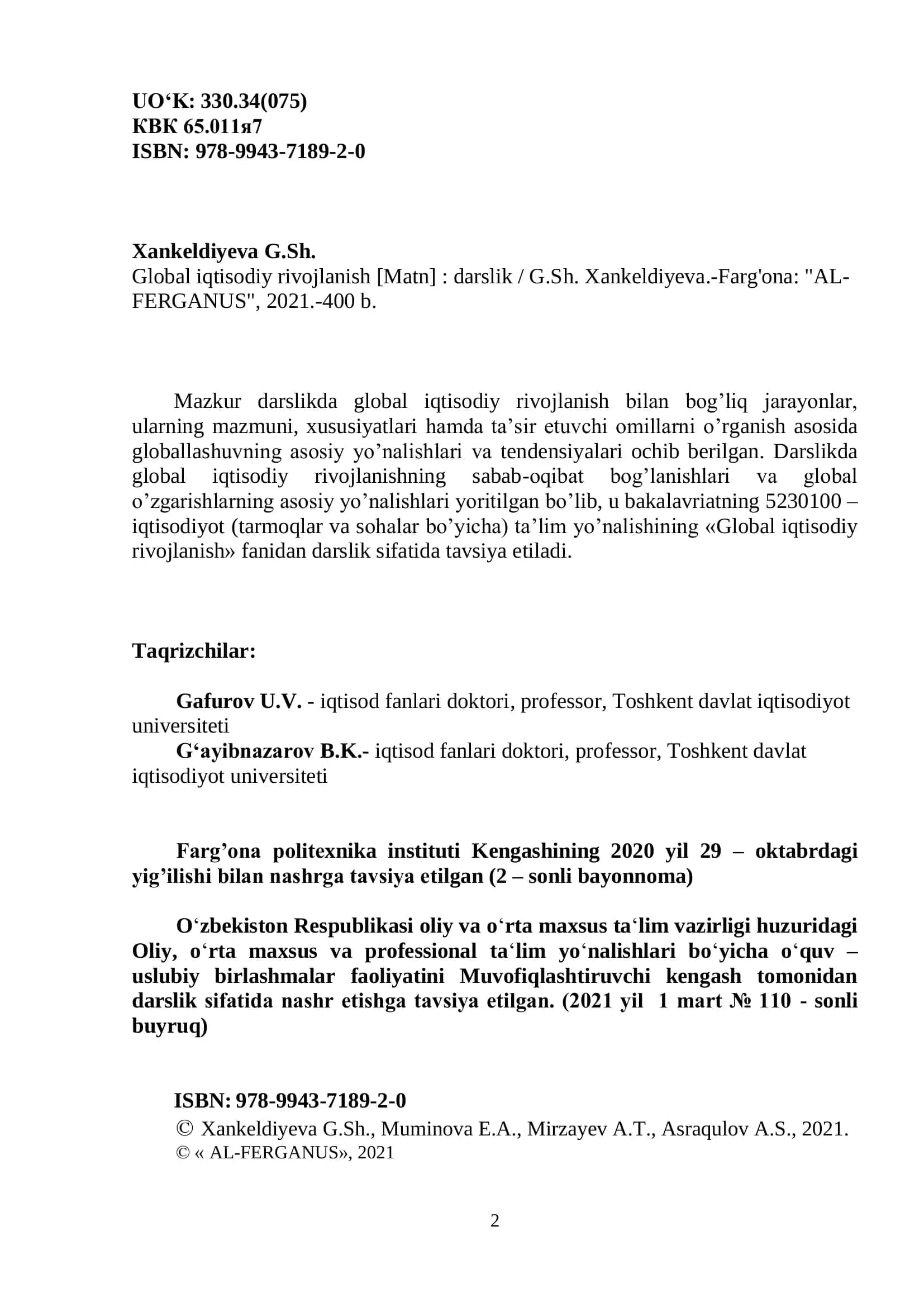 Global iqtisodiy rivojlanish 2