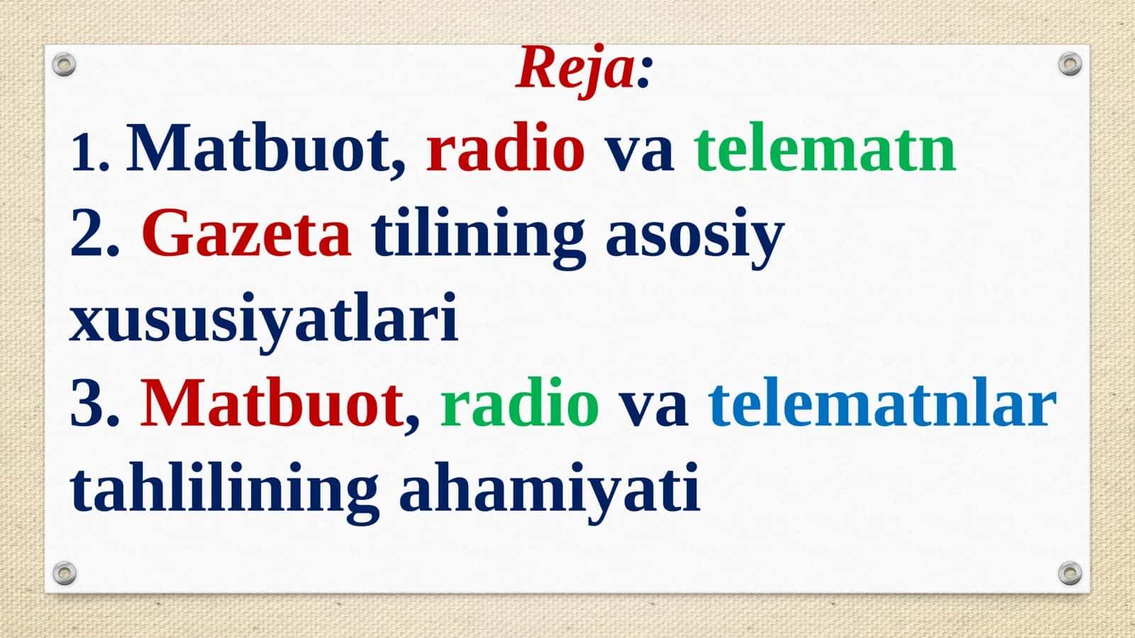 MATBUOT, RADIO YA TELEMATNLAR TAHLILI VA TAHRIRI 2