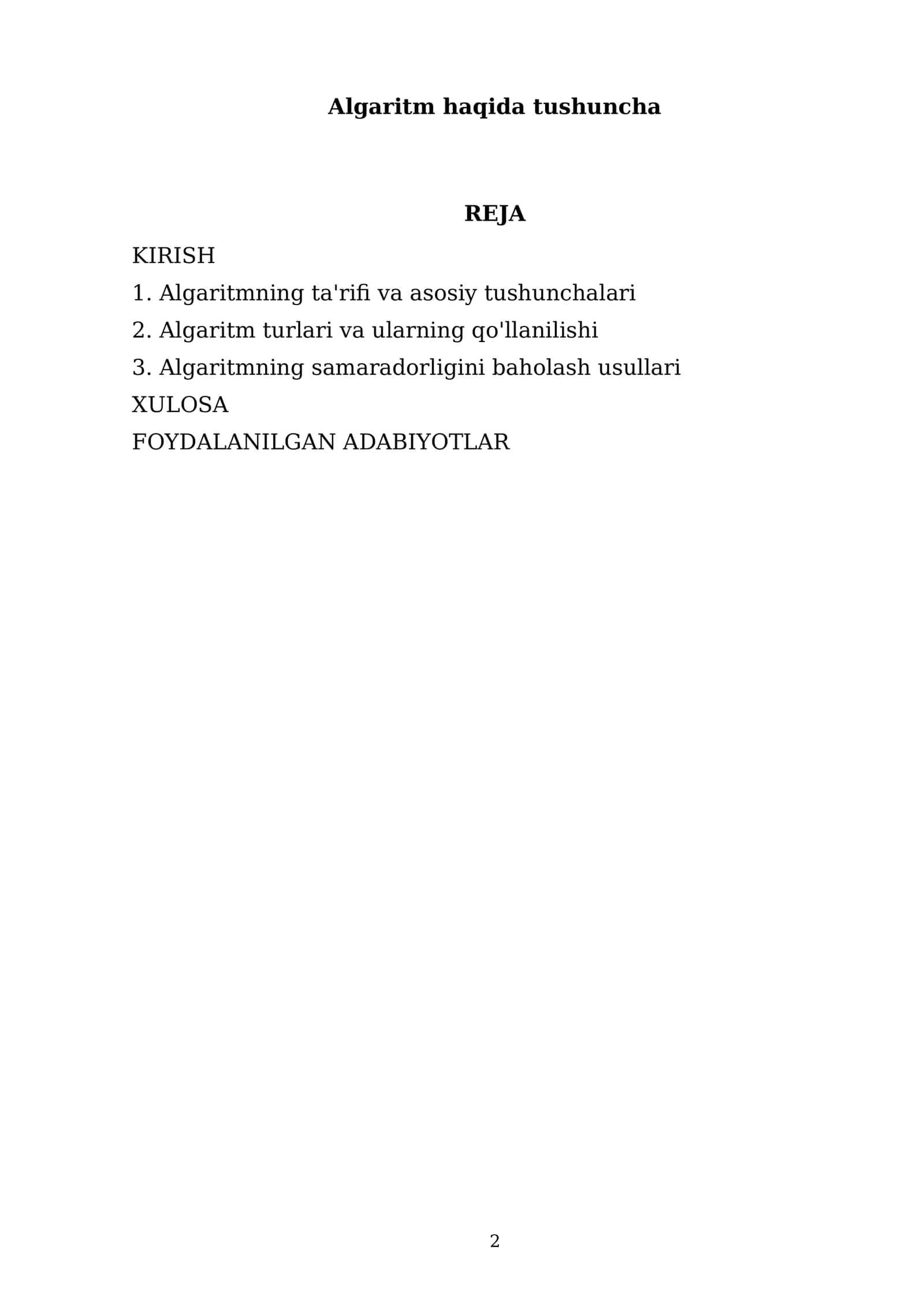 Algaritm haqida tushuncha 2