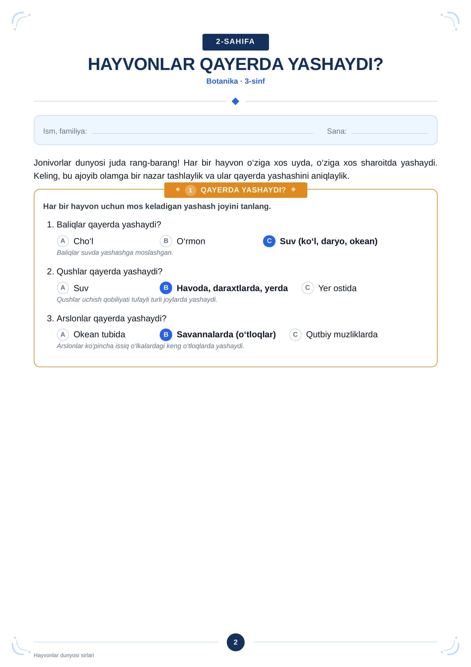 Hayvonlar va ularning yashash muhiti 2