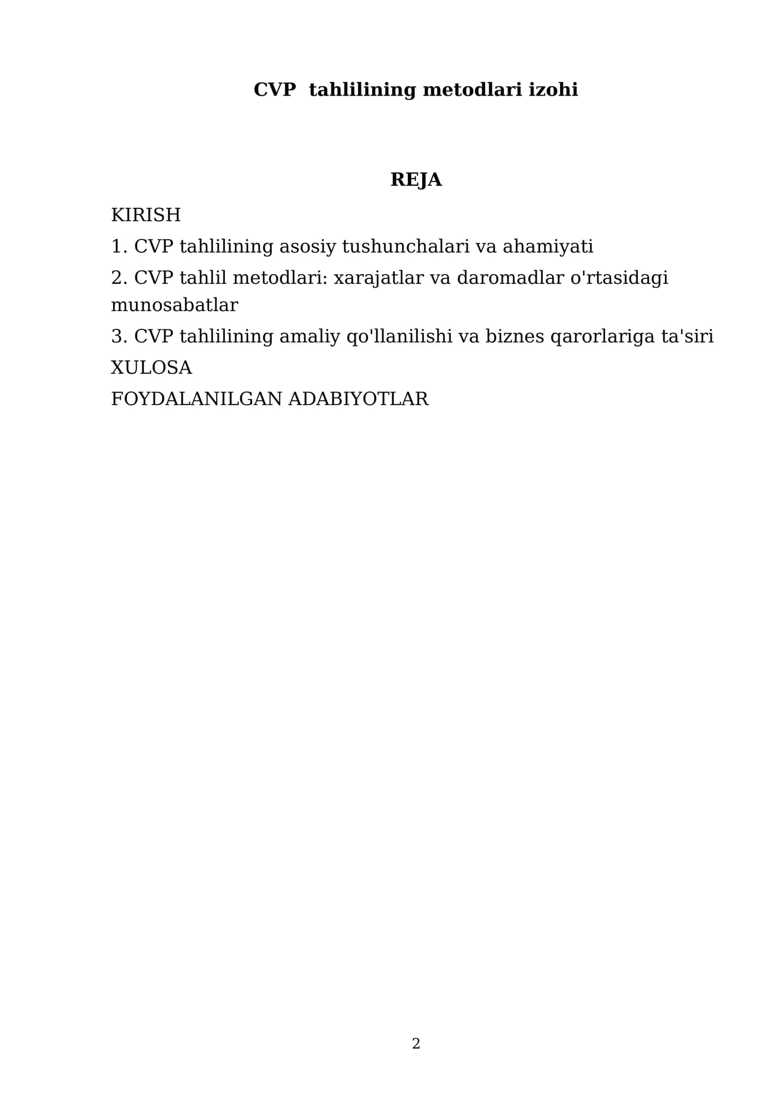 CVP tahlilining metodlari izohi 2
