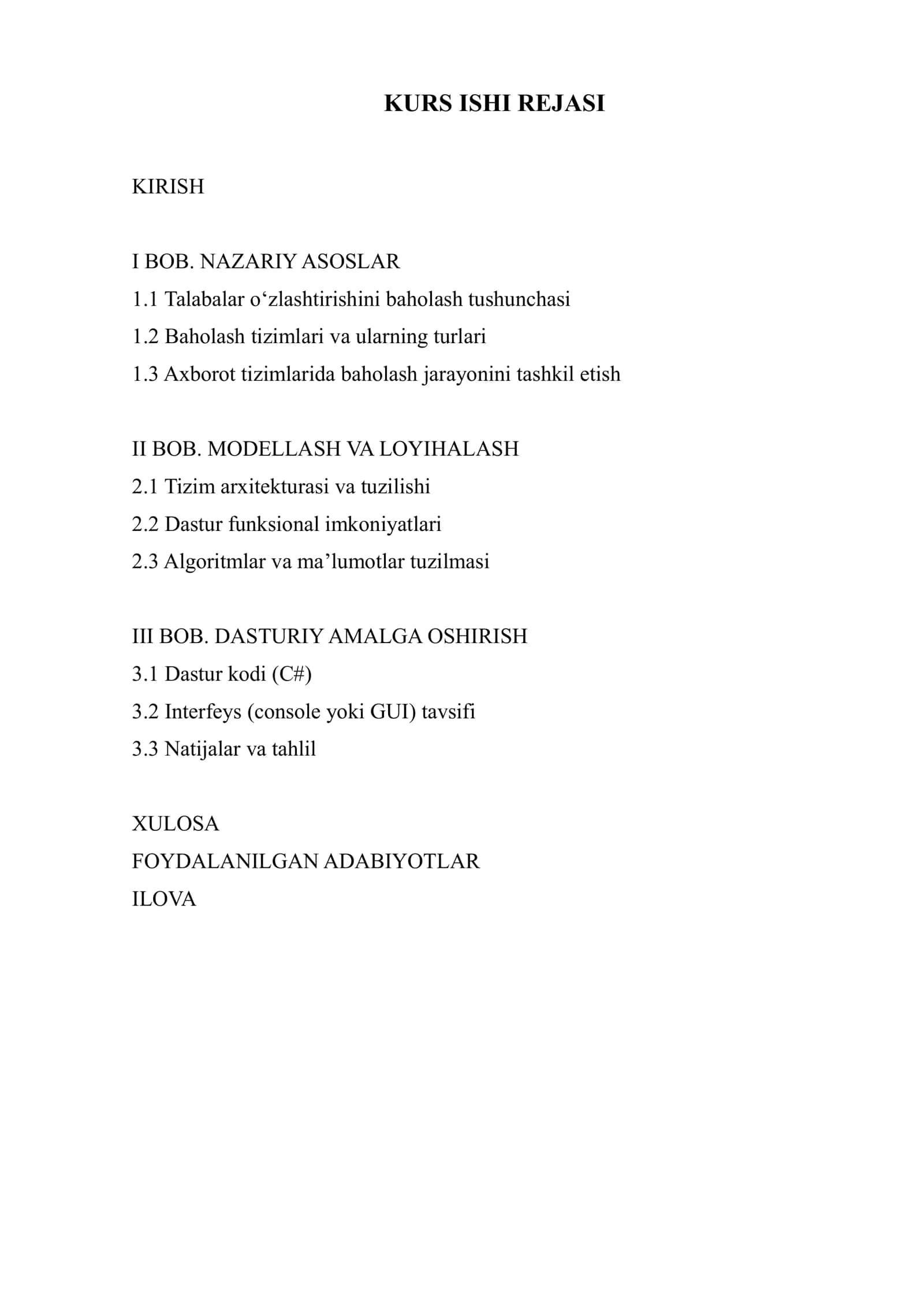 Talabalarning o‘zlashtirishi. Baholash qaydnomasi tizimi. 2