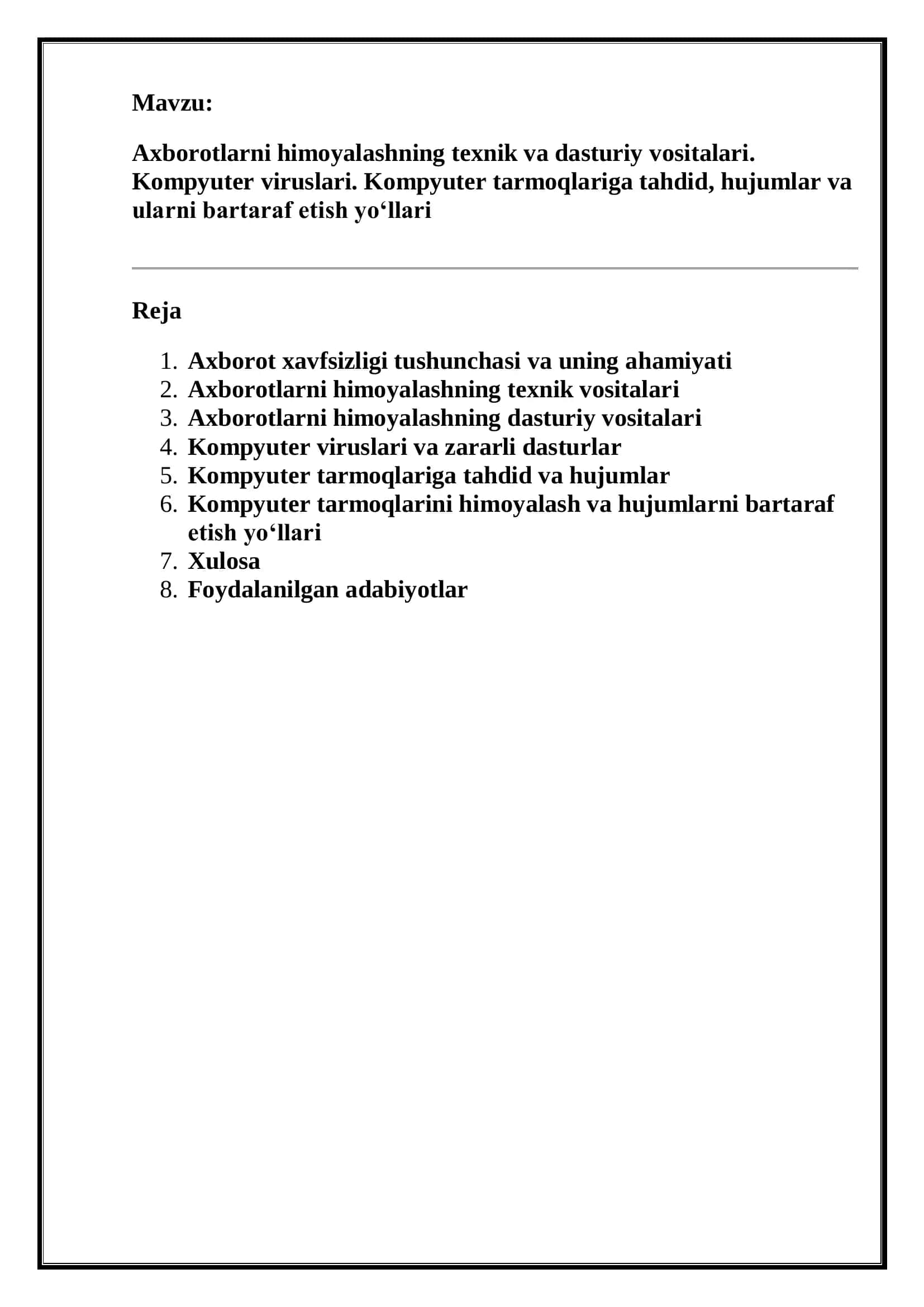 Axborotlarni himoyalashning texnik va dasturiy vositalari 2