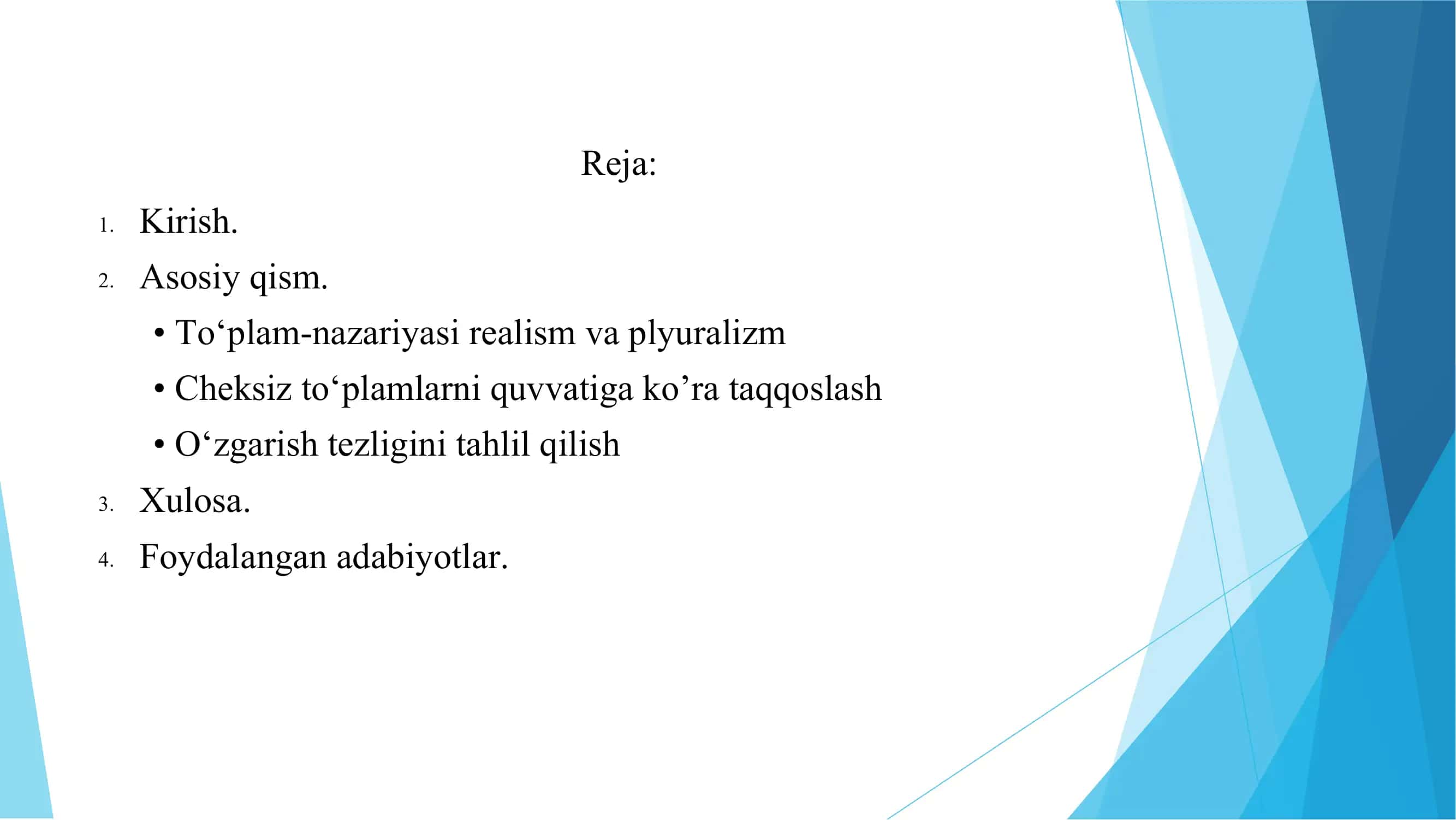 Cheksiz to'plamlarni quvvatiga ko‘ra taqqoslash muammolari 2
