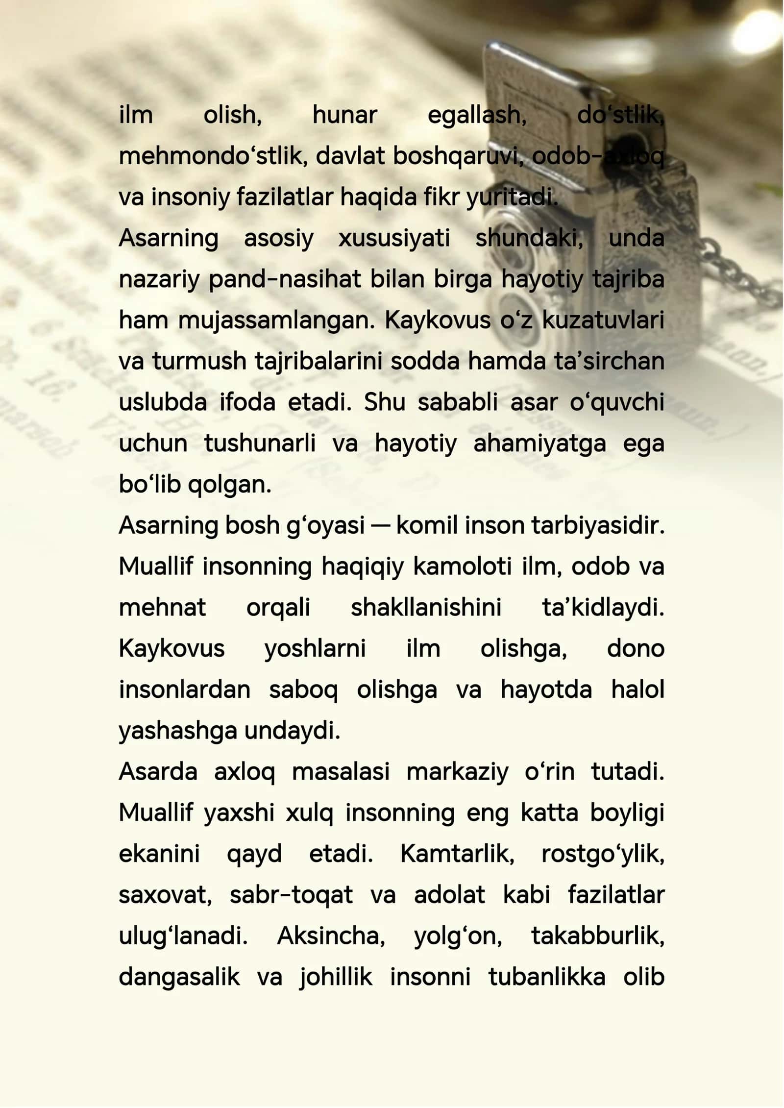 Kaykovusning "Qobusnoma" asari tahlili 2