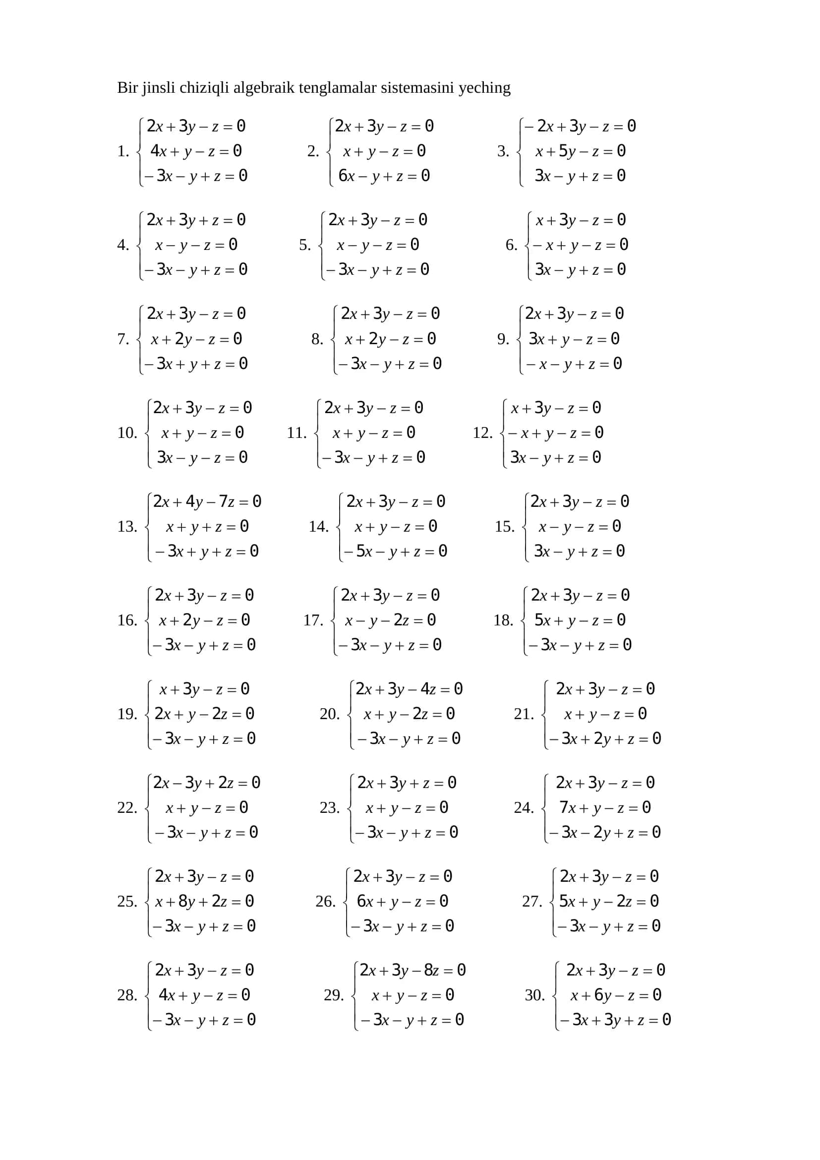 Chiziqli algebraik tenglamalar sistemasini Gaus usulida hisoblang 2