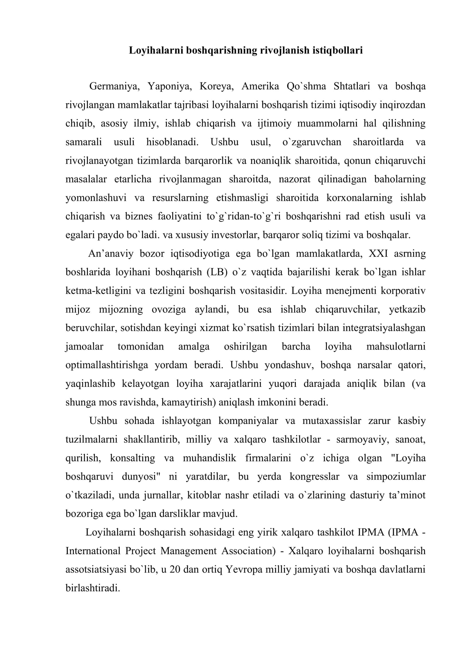 Loyihalarni boshqarish metodologiyasining hozirgi holati 2