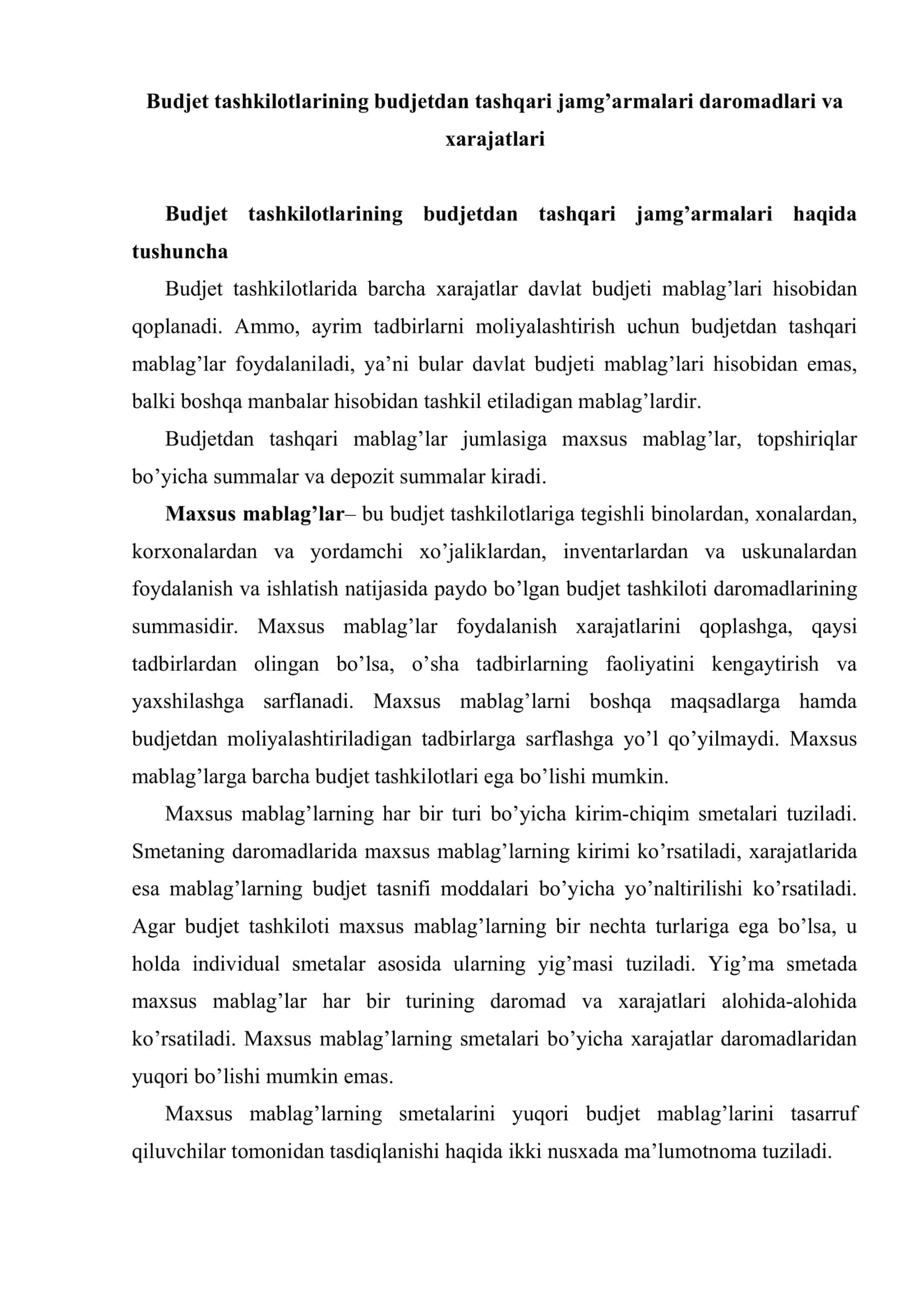 Budjet tashkilotlarini budjetdan tashqari jamg’armalari 2