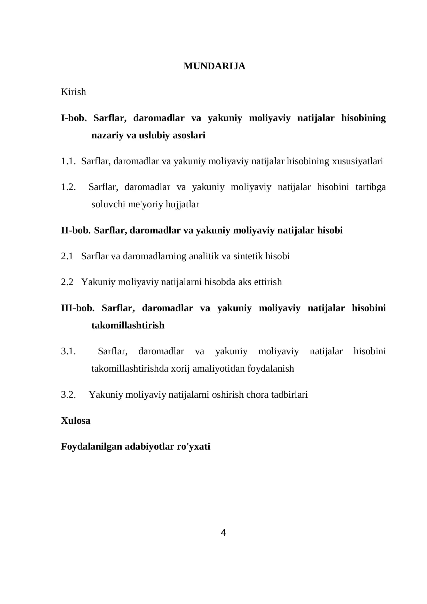 Sarflar, daromadlar va yakuniy moliyaviy natijalar hisobi 2